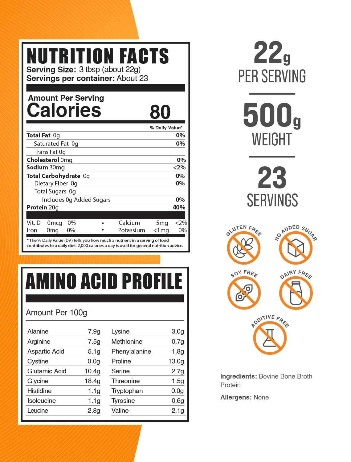 BulkSupplements Beef Bone Broth Protein Powder, 1.1 Pound