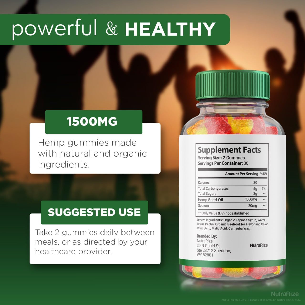 NutraRize Natural Bliss Gummies Hemp Supplement for Tranquility, 60 Gummies