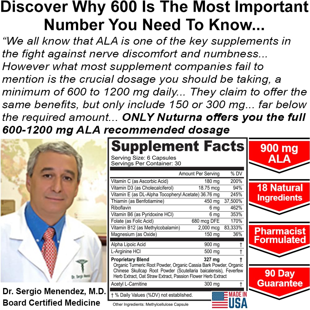 Nuturna Neuroturna Alpha Lipoic Acid Support Supplement 900 mg - 180 Capsules