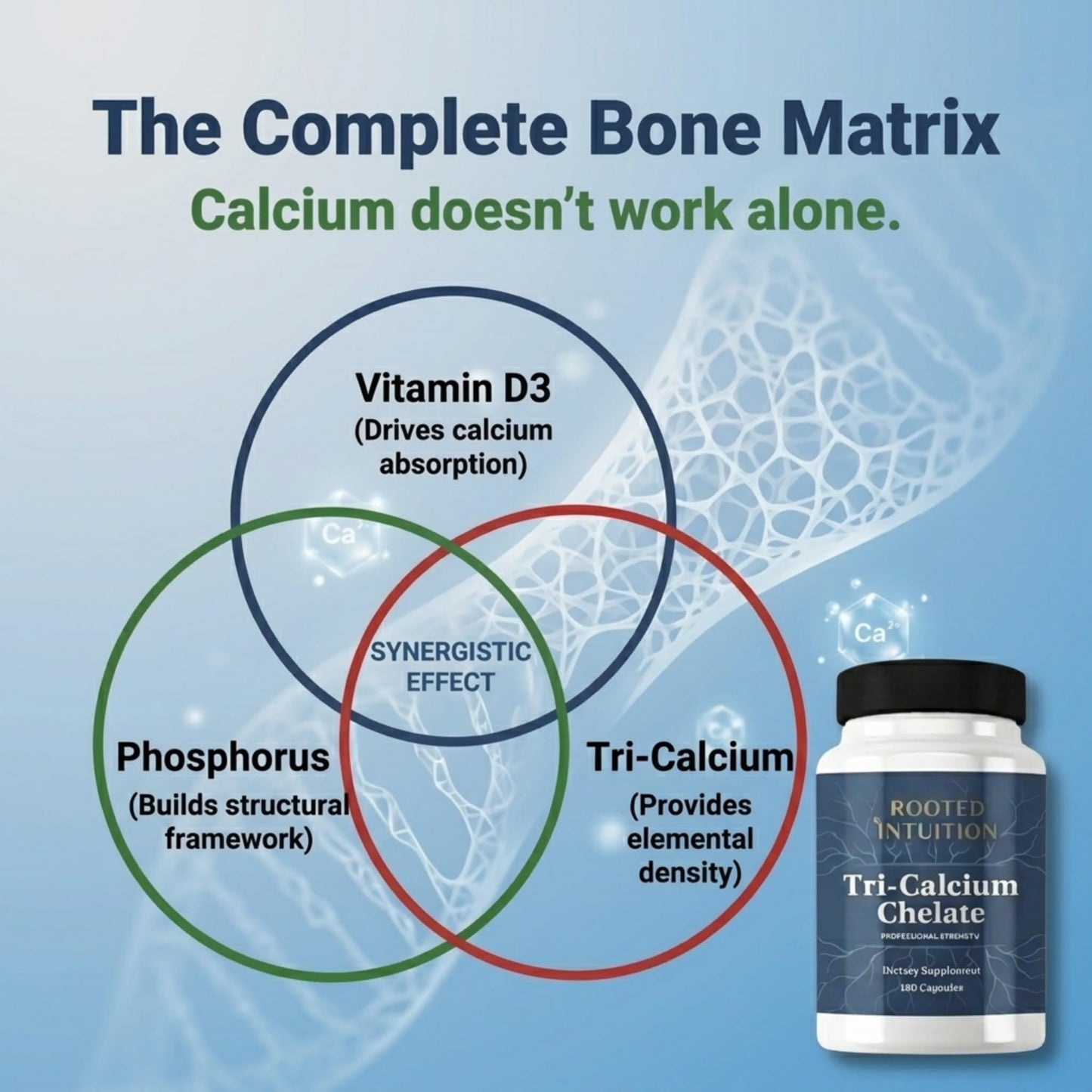 Rooted Intuition Calcium Supplement 500 mg with Vitamin D3 Capsule, 180 Count