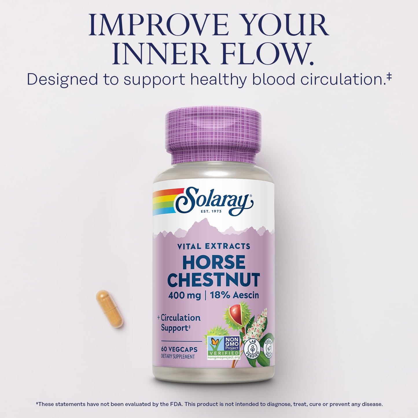 Solaray Horse Chestnut Extract 400 mg - Standardized to 72 mg Aescin - With 55 mg of Butchers Broom - Capsules, 60 Count