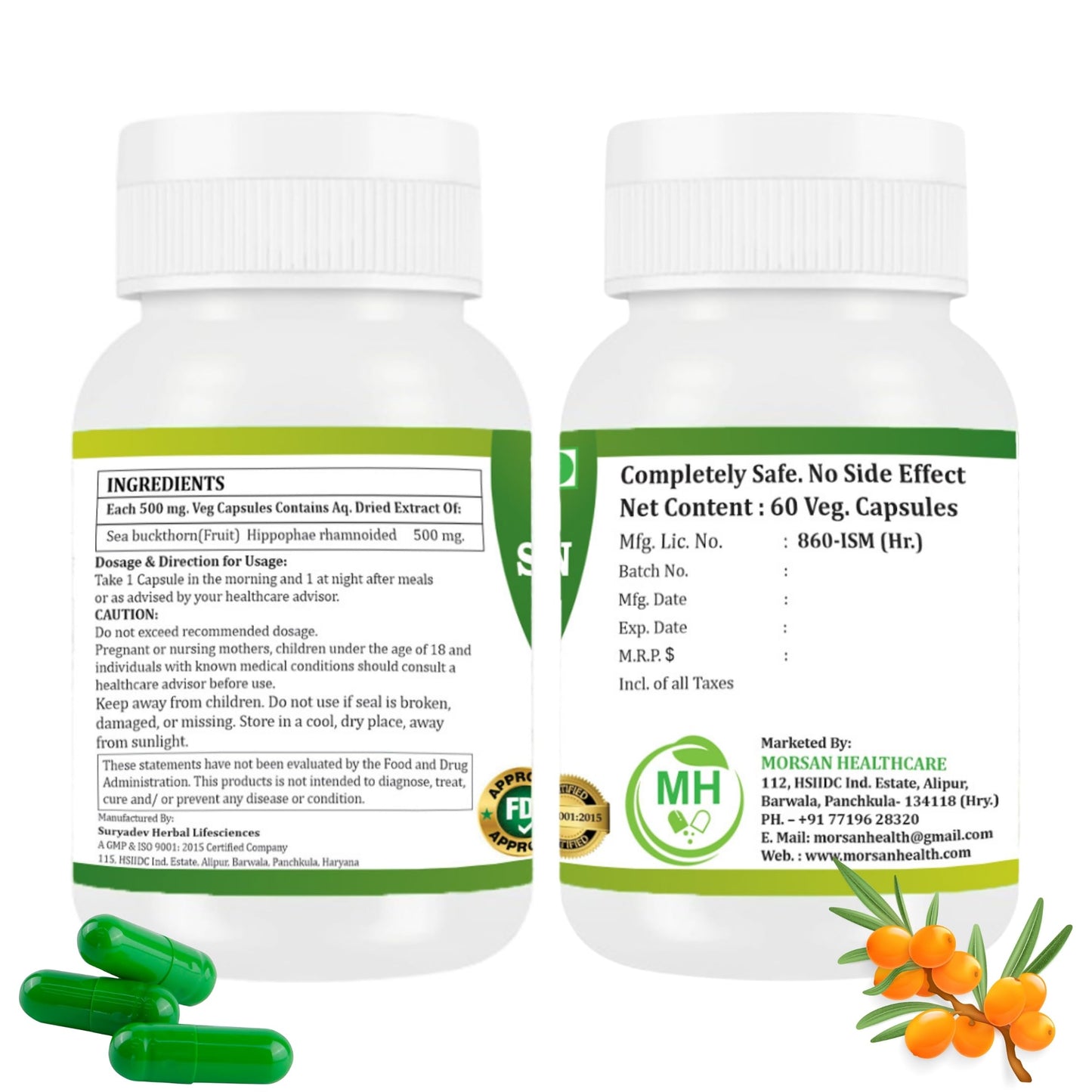 Morsan Healthcare Organic Sea Buckthorn Powder, 120 Veg Capsules