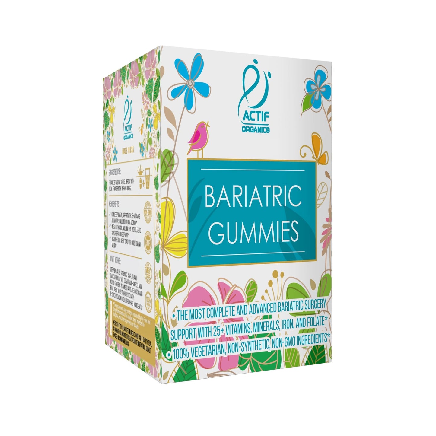 ACTIF Organic Bariatric Gummies with 25+ Organic Vitamins and Minerals for Bariatric Surgery, Advanced Formula, 90 Count