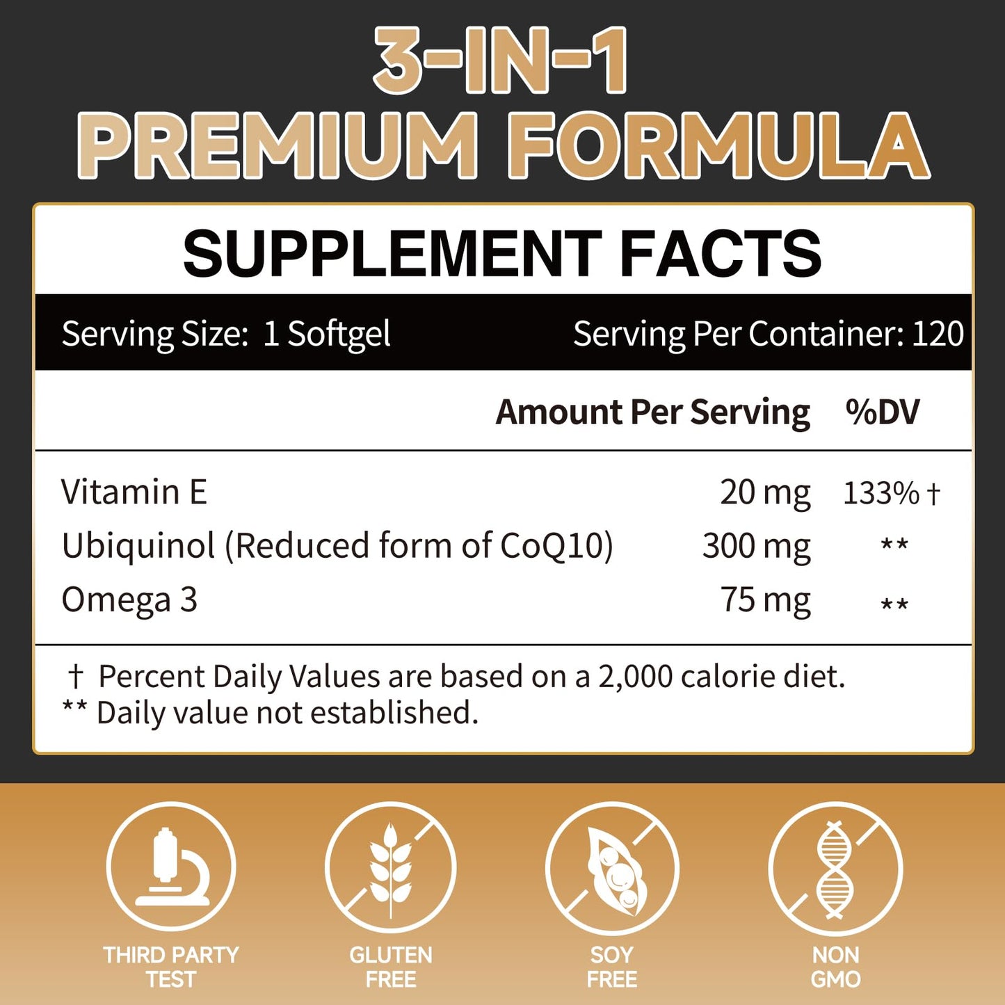 Cozynol Ubiquinol CoQ10 300mg Softgels, with Vitamin E & Omega 3, 120 Servings