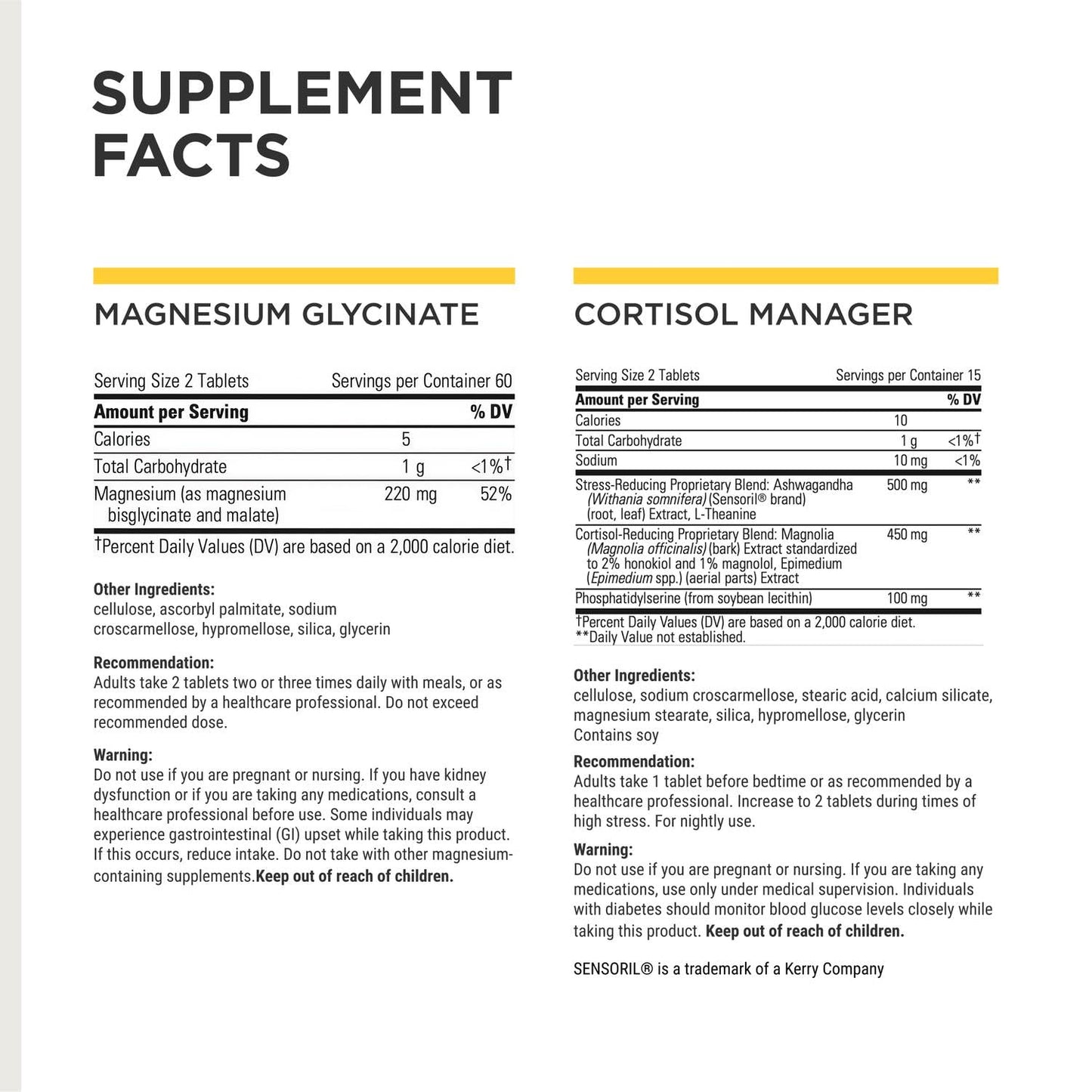 Integrative Therapeutics Cortisol Manager & Magnesium Glycinate Plus Tablets 150
