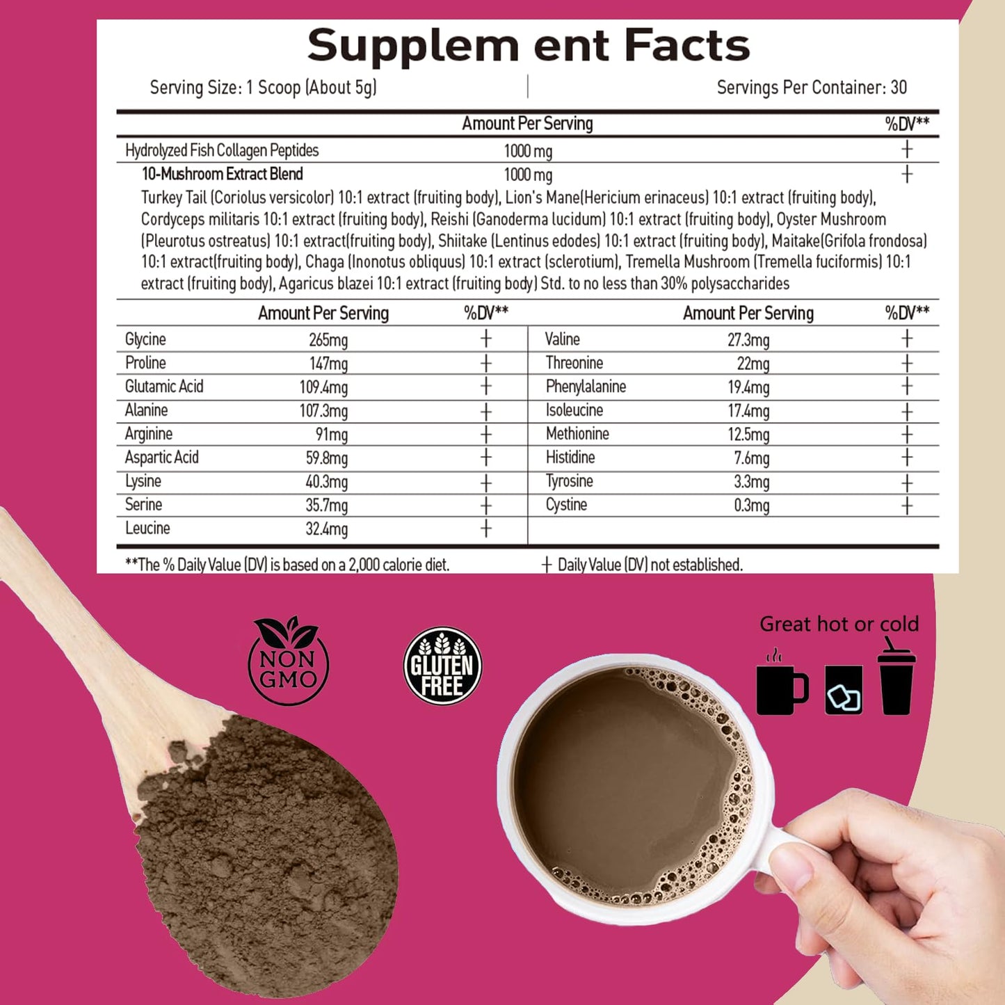 Suiyilary Mushroom Coffee with Collagen Powder, 5.3 Ounce, 30 Servings
