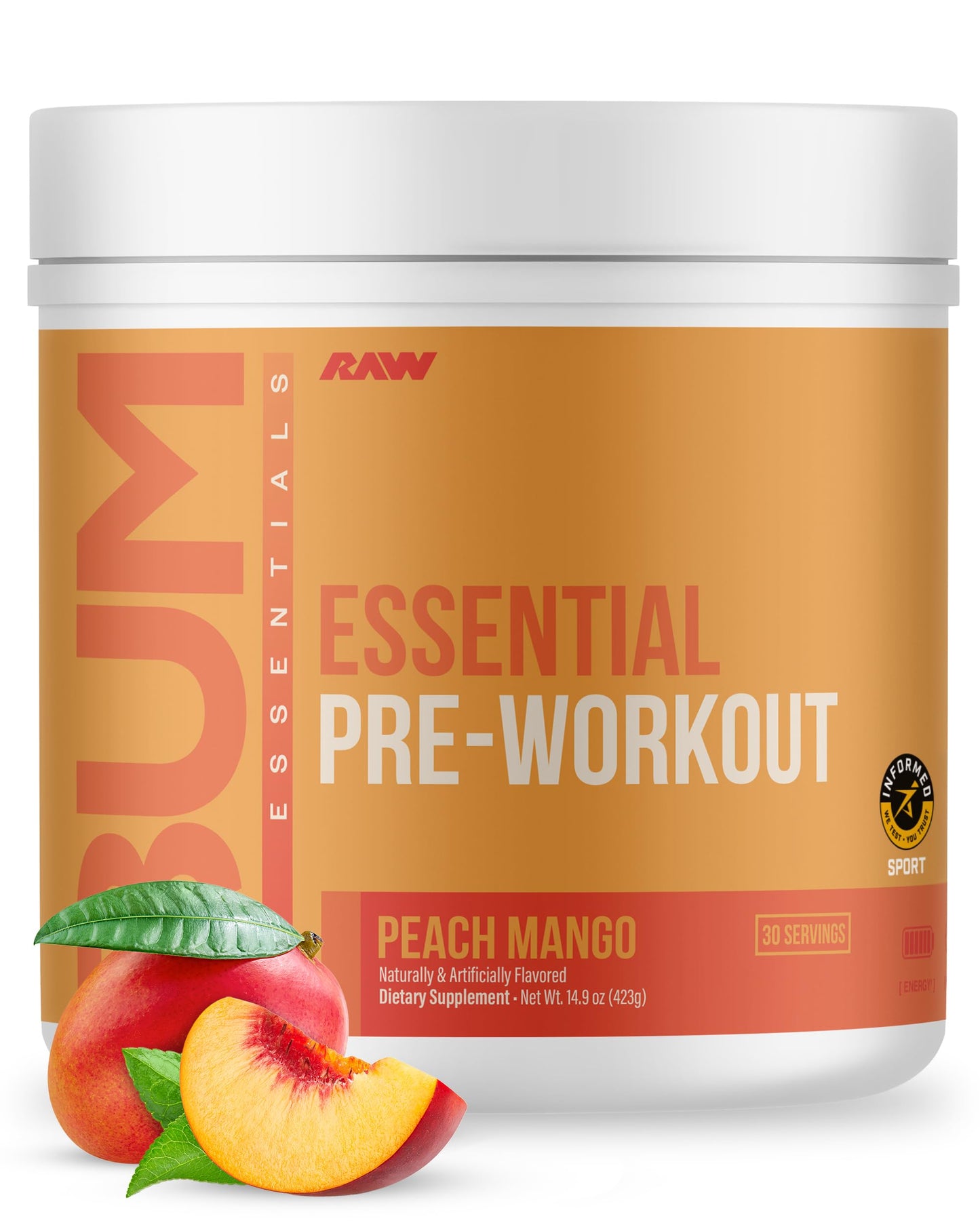 RAW Essential Pre Chris Bumstead Pre Workout Formula Powder 14.9 oz Peach Mango - 30 Servings