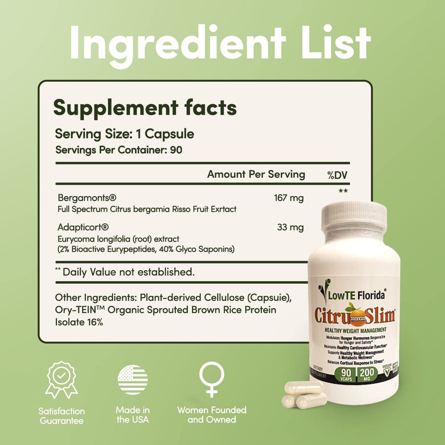 LowTE Florida Citru Slim 200 mg, 90 Capsules, Appetite Control*, Enhanced Energy Levels* & Metabolism Support*, 30 Day Supply
