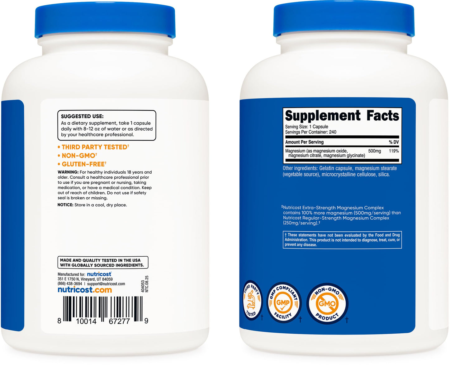 Nutricost Magnesium Complex Extra Strength 500mg Capsules 240 Count