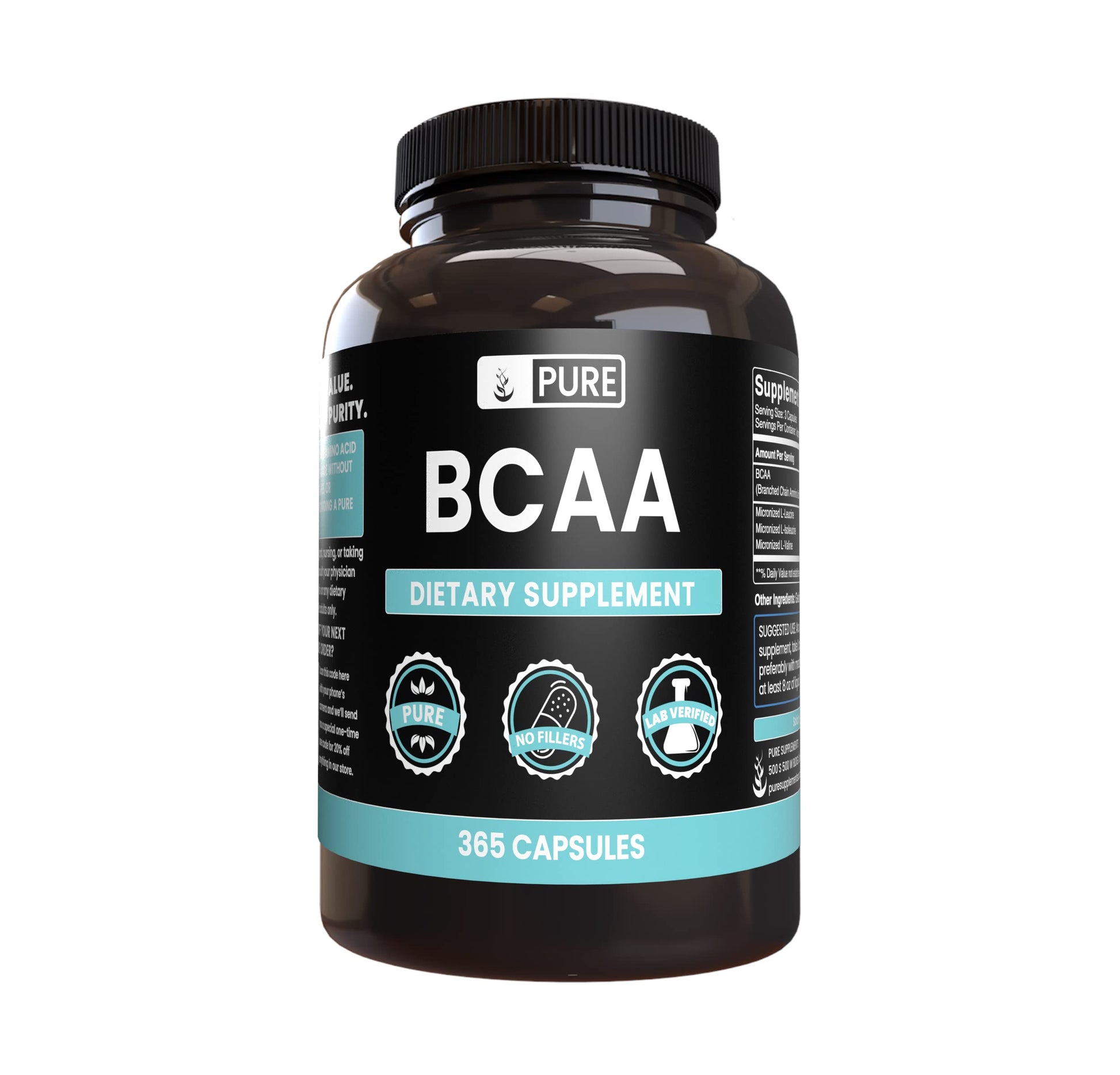Pure Original Ingredients BCAA Capsules, 365 Capsules