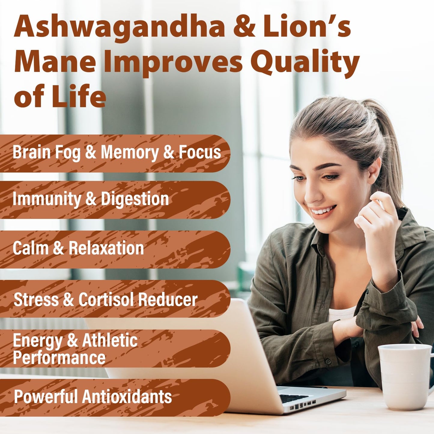 Liekoh Ashwagandha & Lions Mane Supplement Capsule, 90 Count