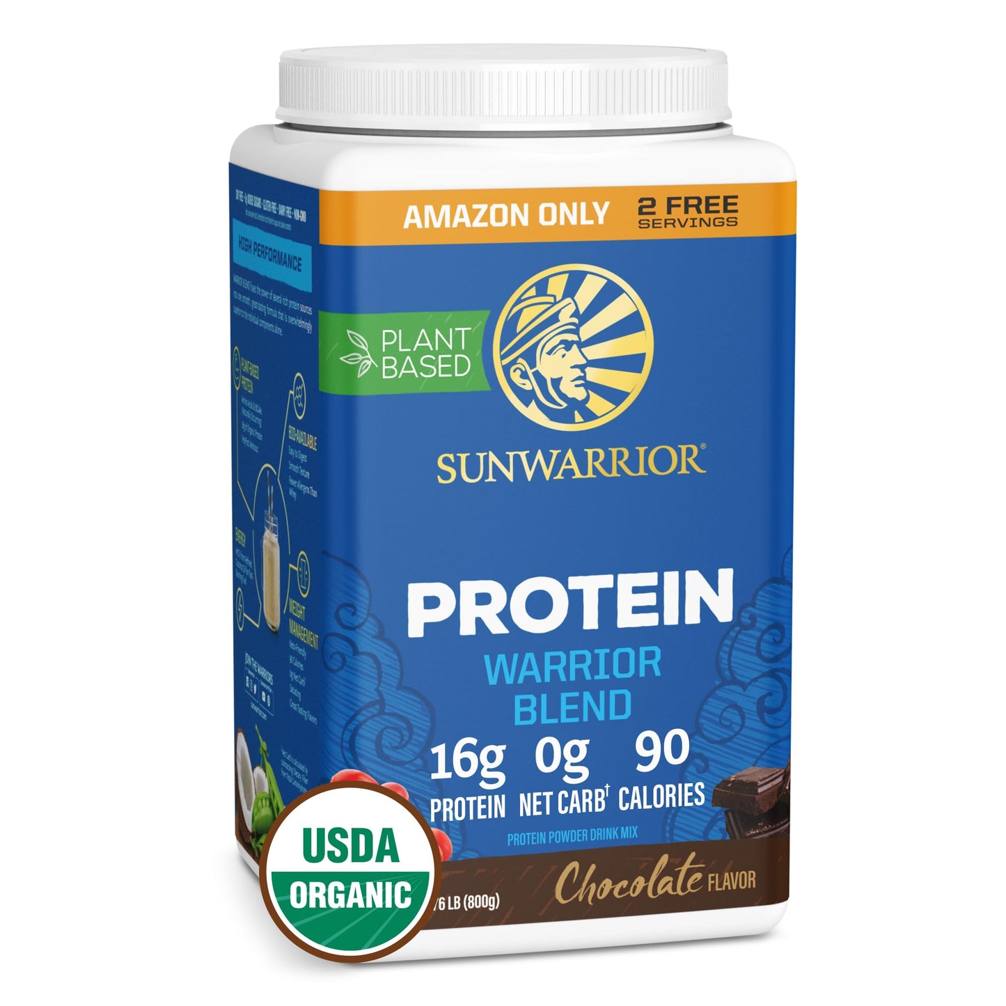 Sunwarrior Organic Plant Based Protein Powder Chocolate Flavor, 32 Servings