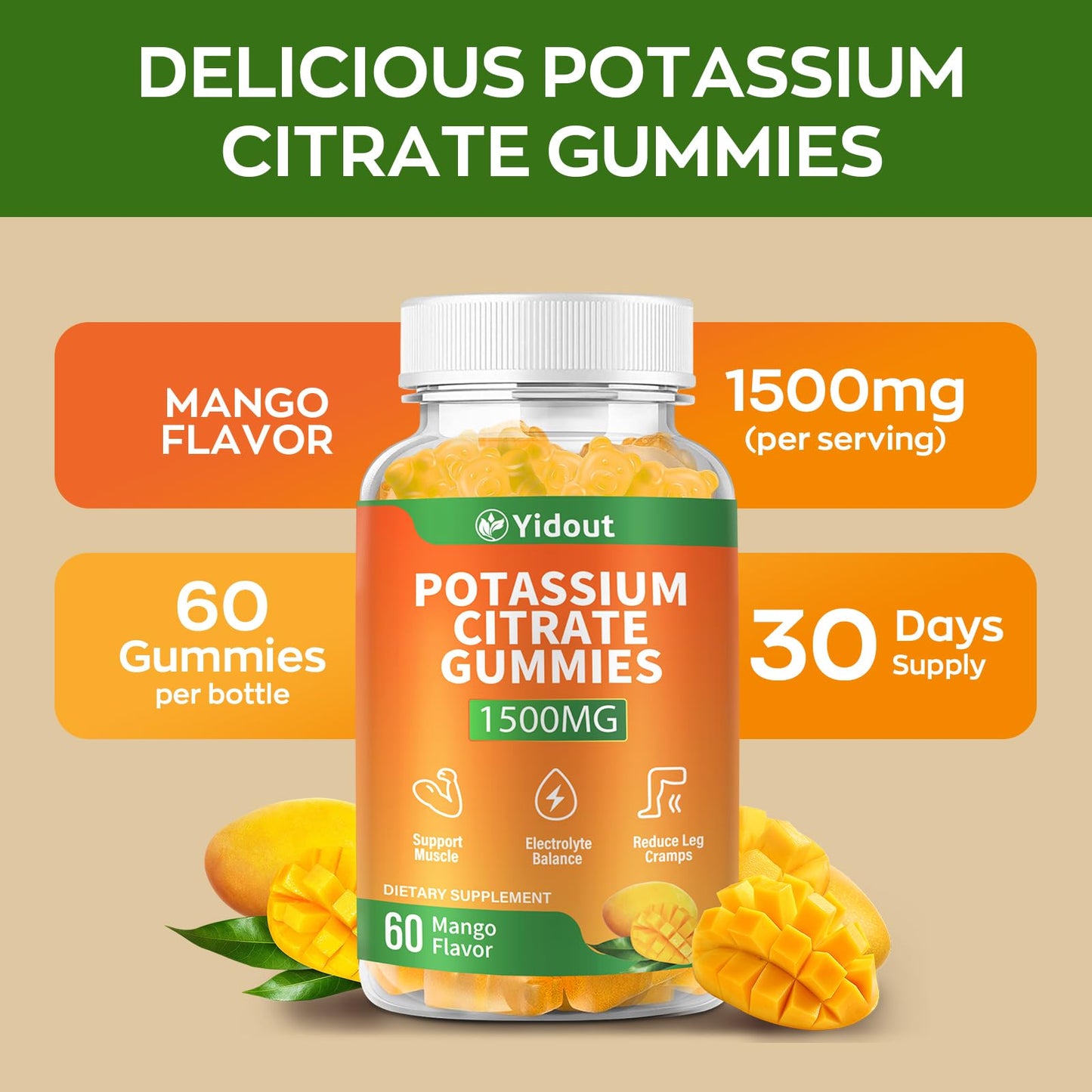 Yidout Potassium Citrate 1500mg Gummies, 120 Count
