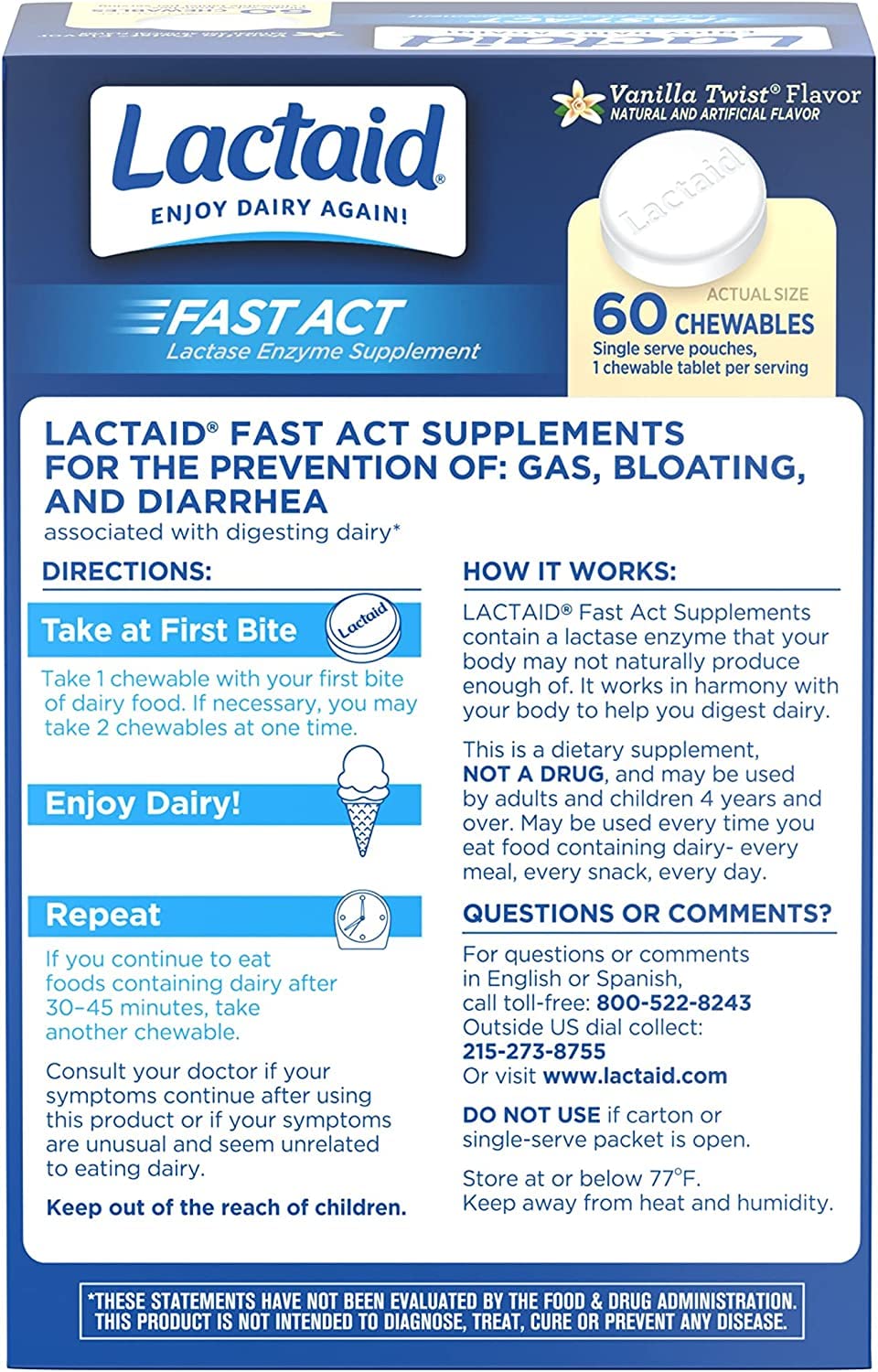 Lactaid Fast Act Lactose Intolerance Relief Chewables 300 Count