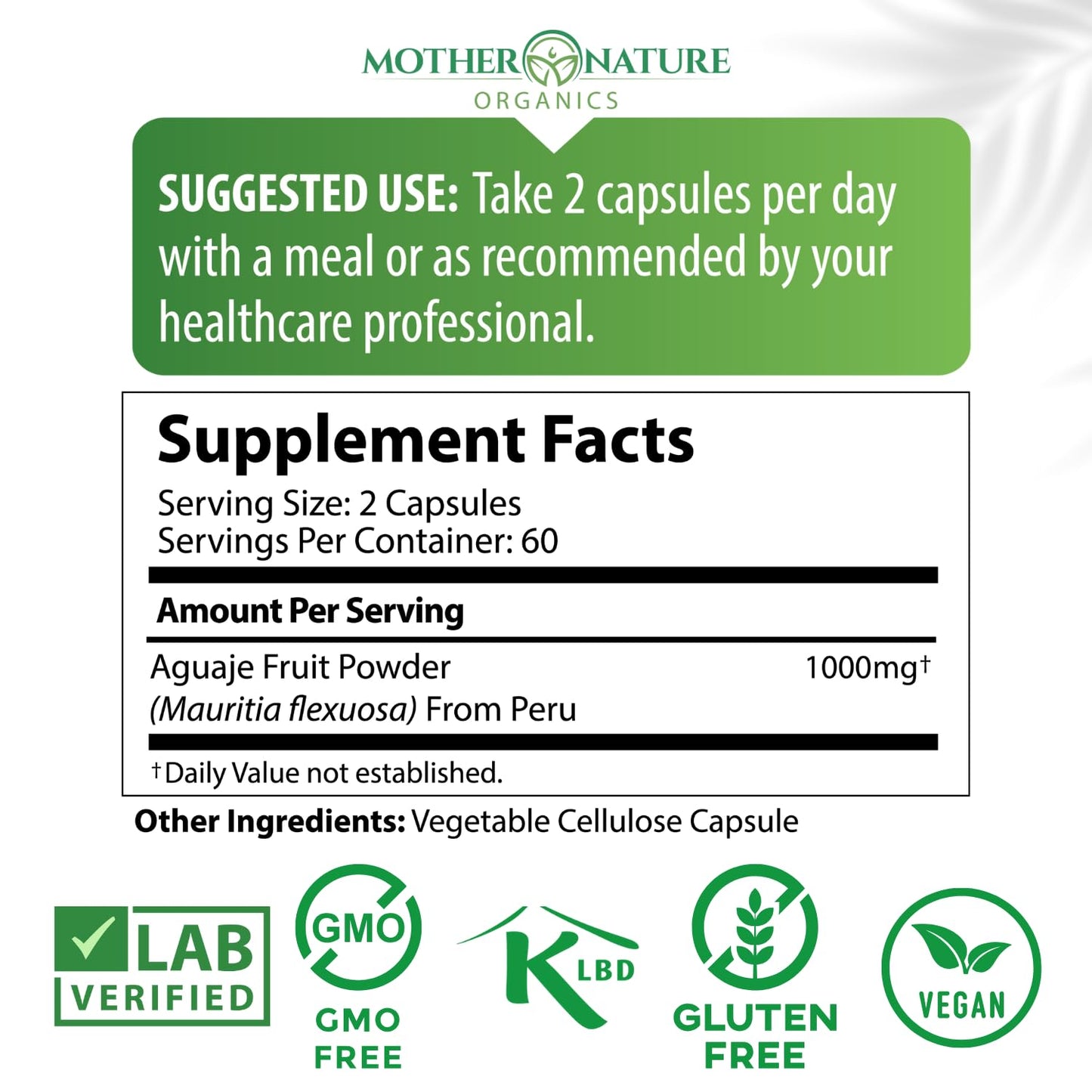 Mother Nature Organics Superfoods for Organic Living Aguaje Curves Capsules, 120 Count