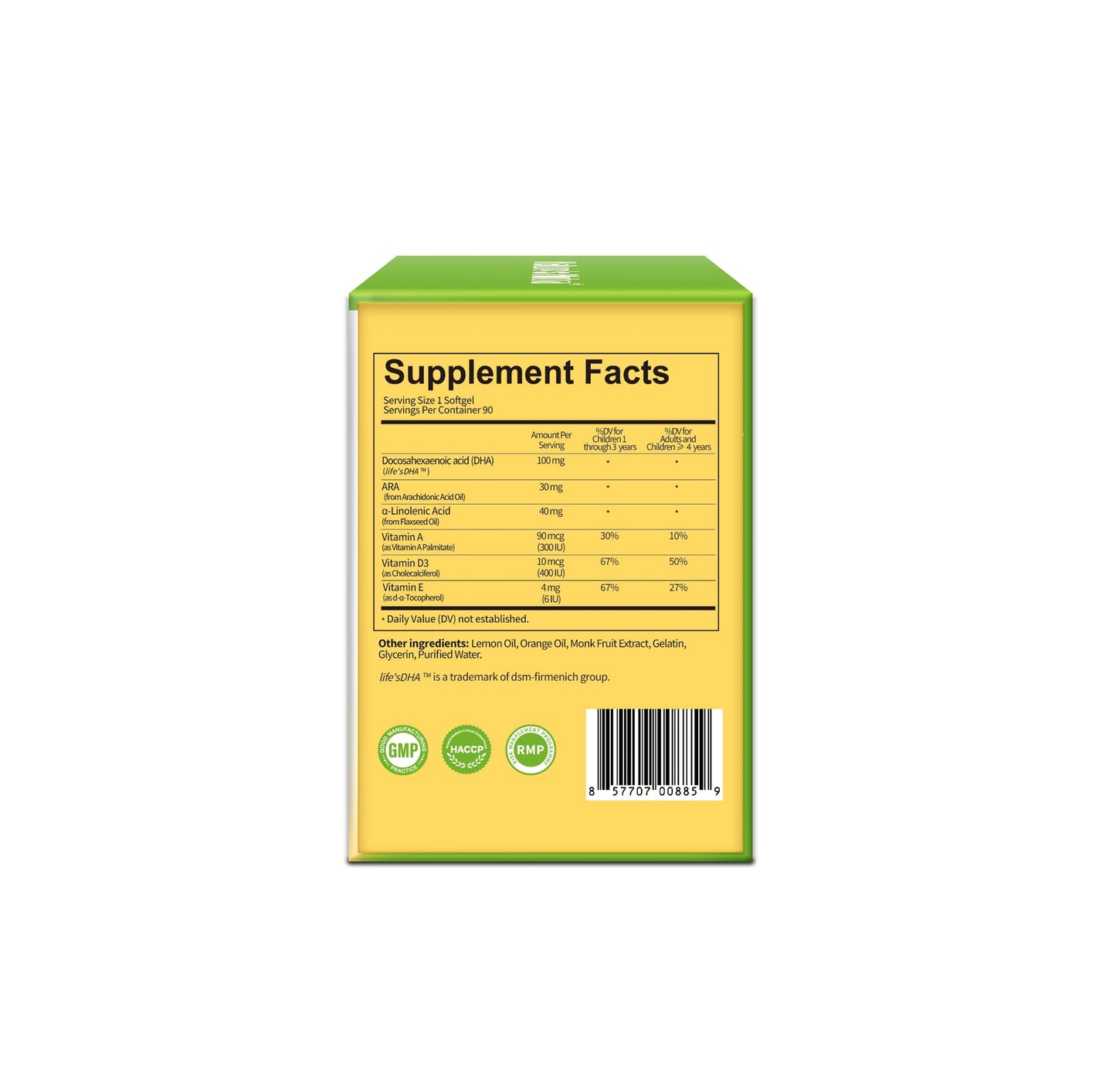Nature's Nutra Smart DHA Plus Plant-Based DHA, ARA, ALA, Vitamins A D3 E Softgels 90