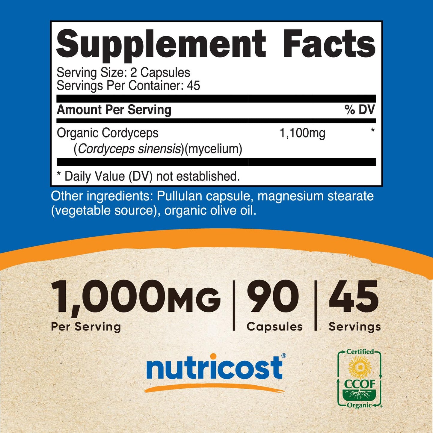 Nutricost Cordyceps Mushroom (1100mg) Capsules 90 Count