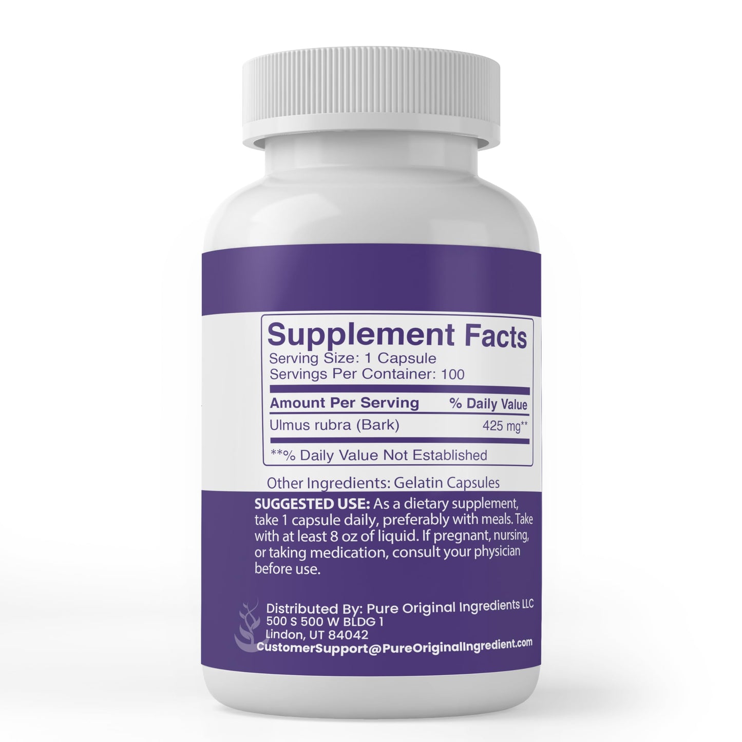 PURE ORIGINAL INGREDIENTS Slippery Elm, 100 Capsules