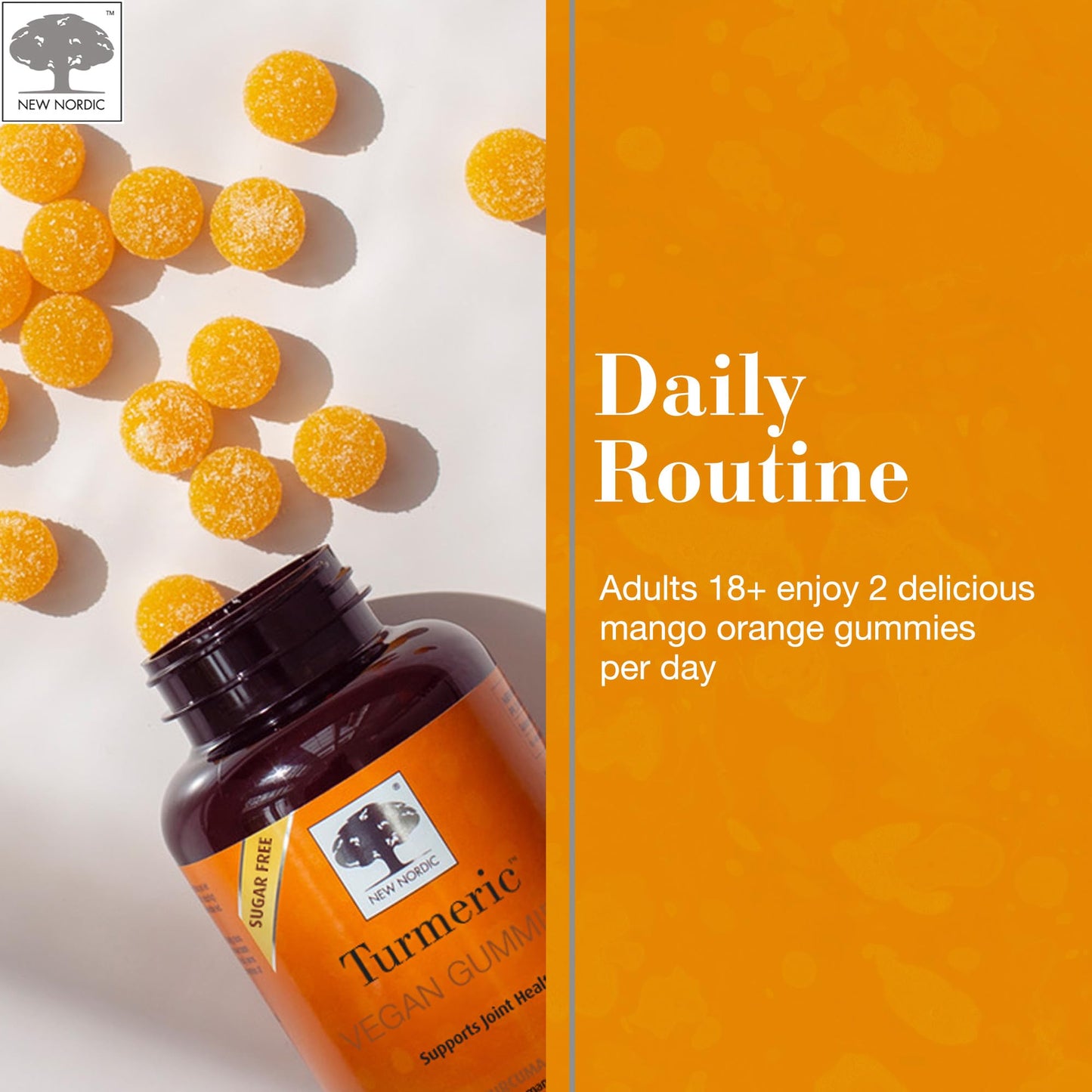 NEW NORDIC Turmeric Curcumin Gummies 300 mg Turmeric, Sugar Free, 60 Gummies