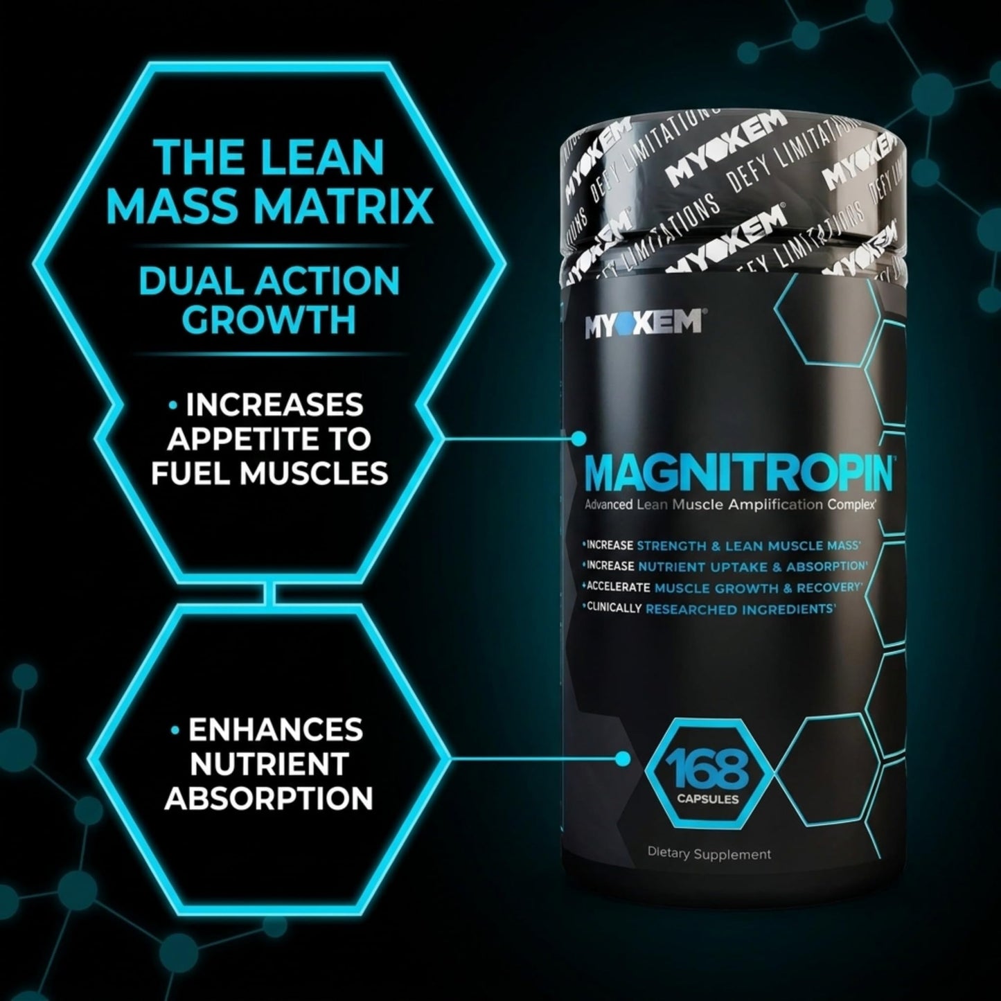 MYOKEM Magnitropin Lean Mass Gainer to Accelerate Growth & Strength, 168 Capsules