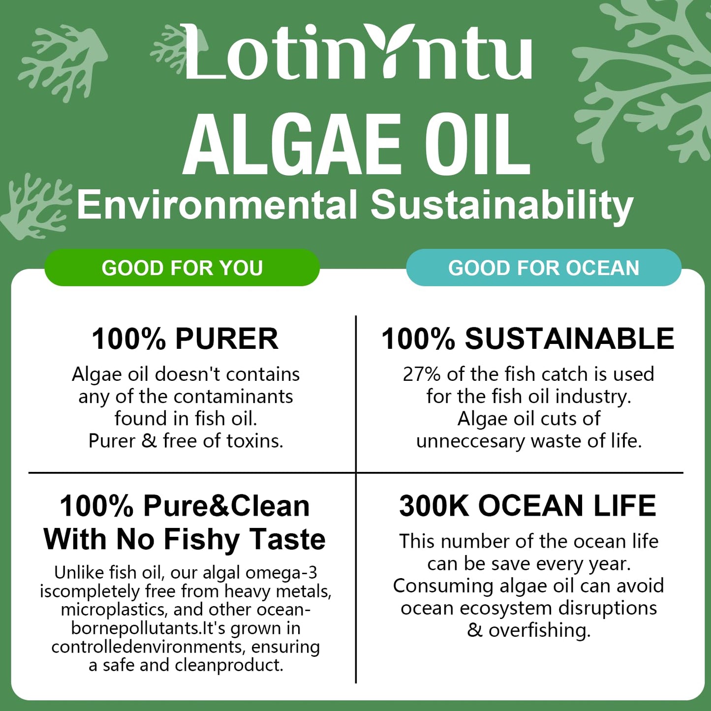 LotinYntu Algae Omega 3 Gummies 4000mg - Fish Oil Gummies Alternative from Algae Oil, DHA 1500MG & EPA 270MG, Vitamin C, E, Turmeric, Black Pepper & Selenium, Supports Heart, Brain & Immune Wellness, 60 Gummies
