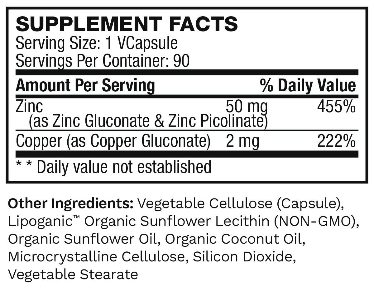 Lewis Labs Liposomal Pure Zinc Picolinate Supplement with Copper, Immune Support, Metabolism & Skin Health, High Potency - 270 Capsules
