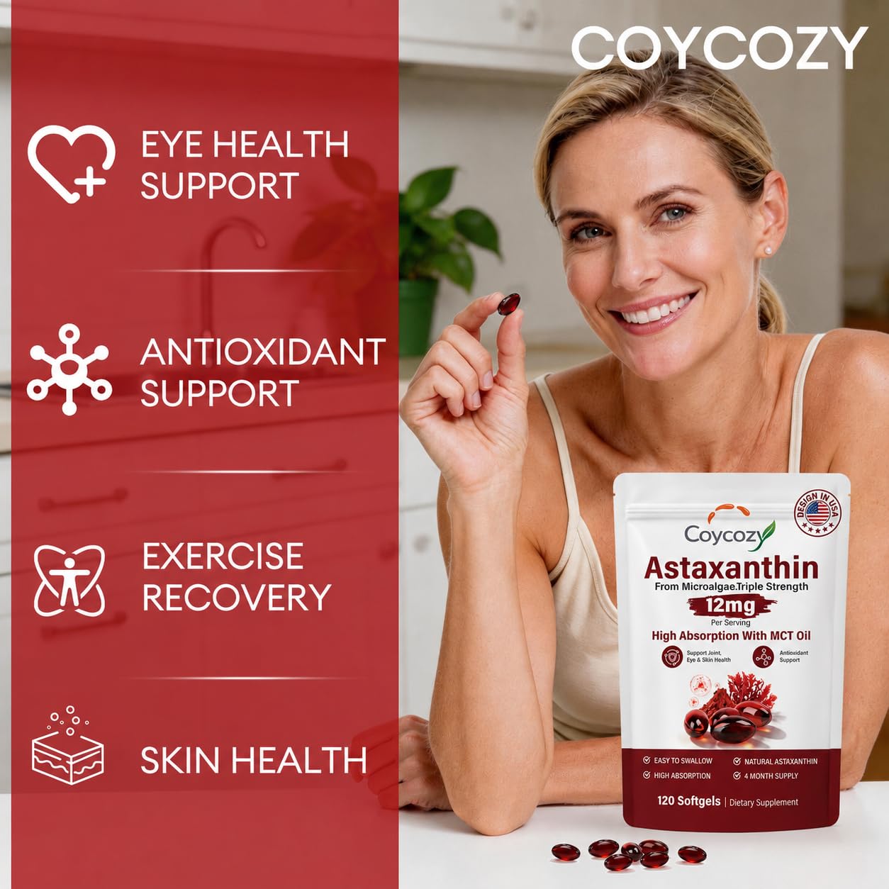 Coycozy Astaxanthin 12mg Natural Softgels, 120 Count