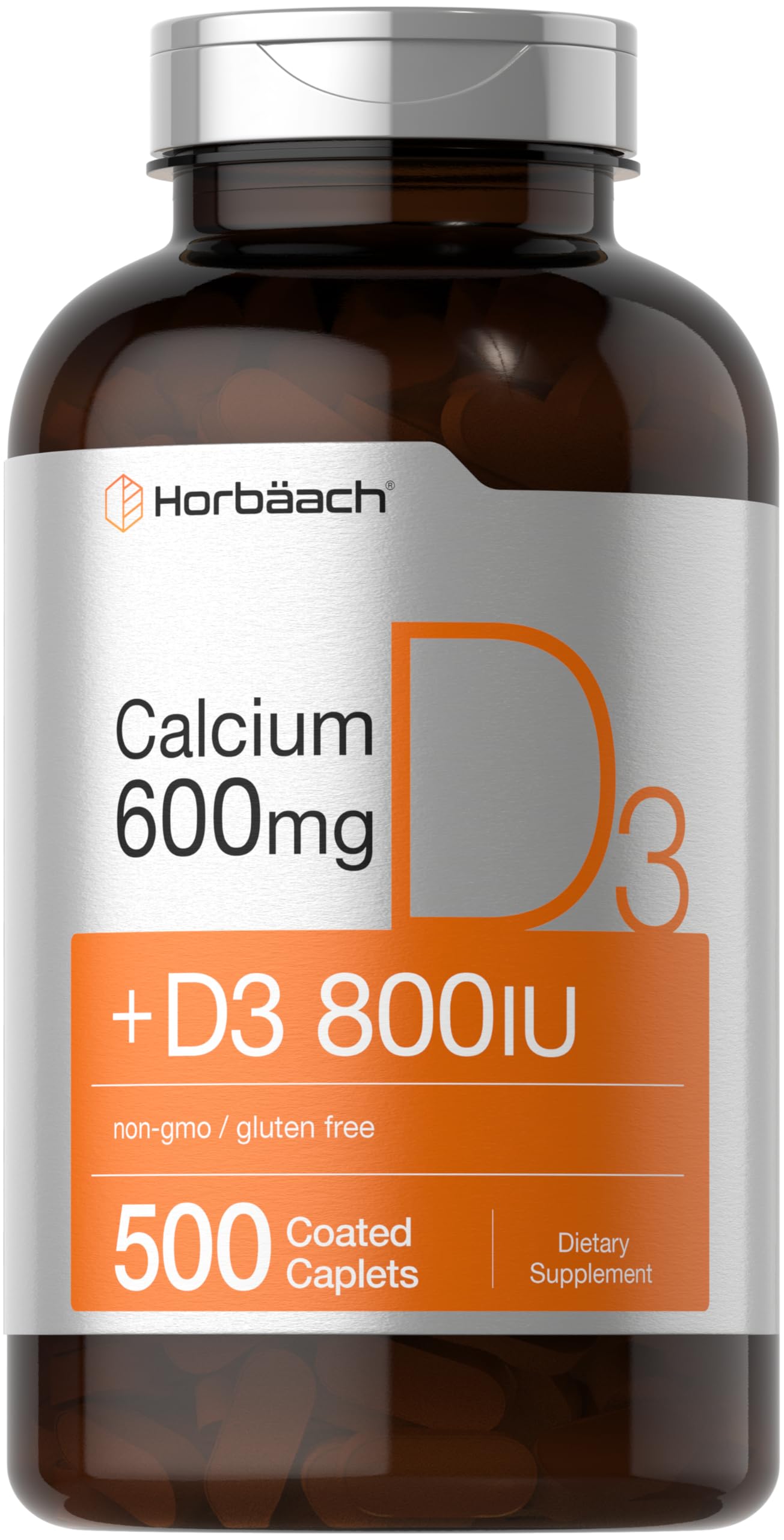 Horbäach Calcium 600 mg with Vitamin D3 Caplets, 500 Count