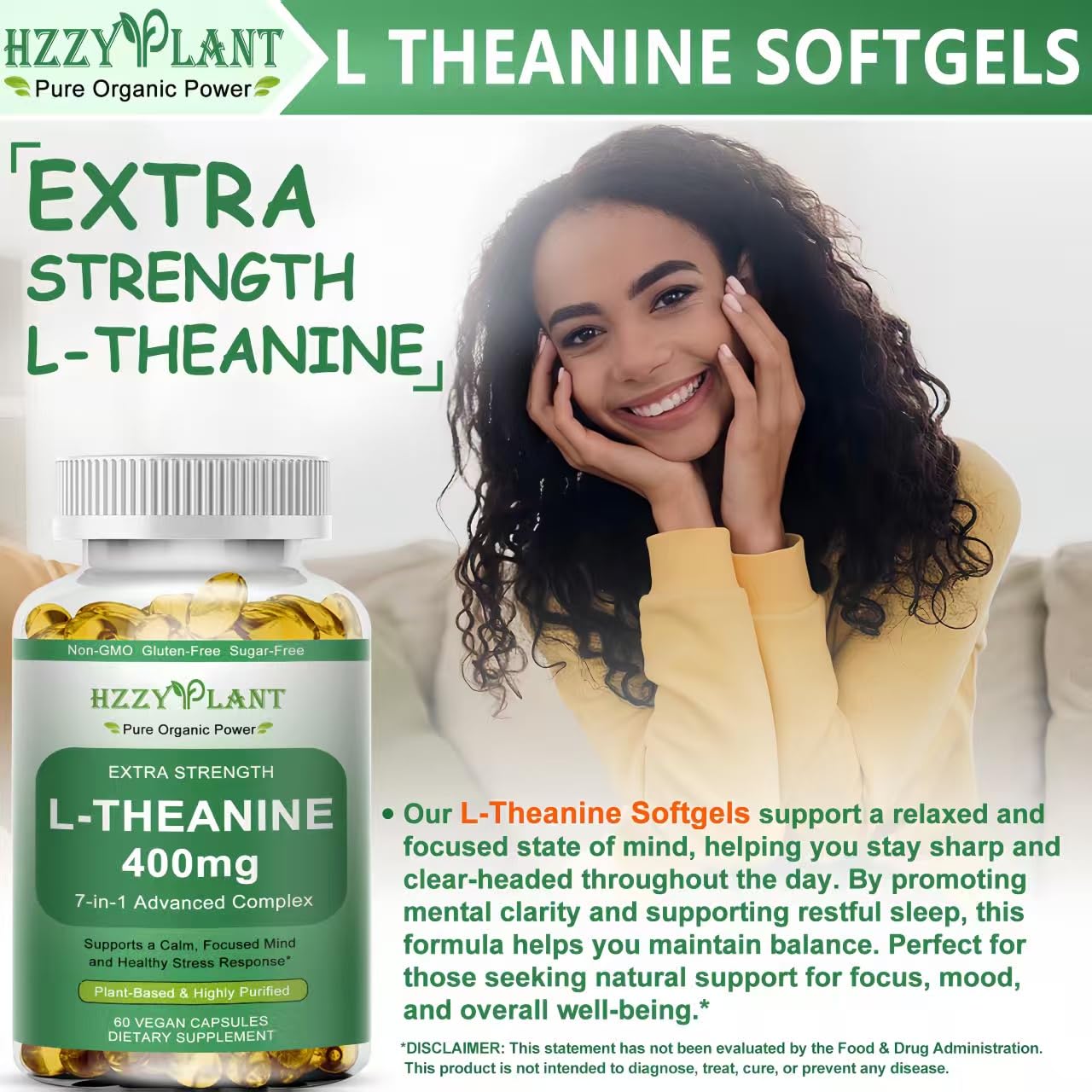 HZZYPLANT L-Theanine Softgels 60 Count