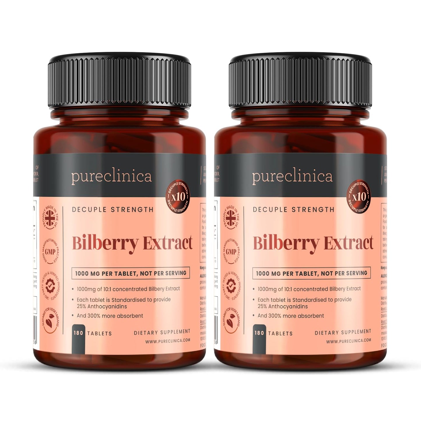 pureclinica Bilberry Extract 1000mg (10:1) – High Strength Concentrated Formula, 360 Tablets