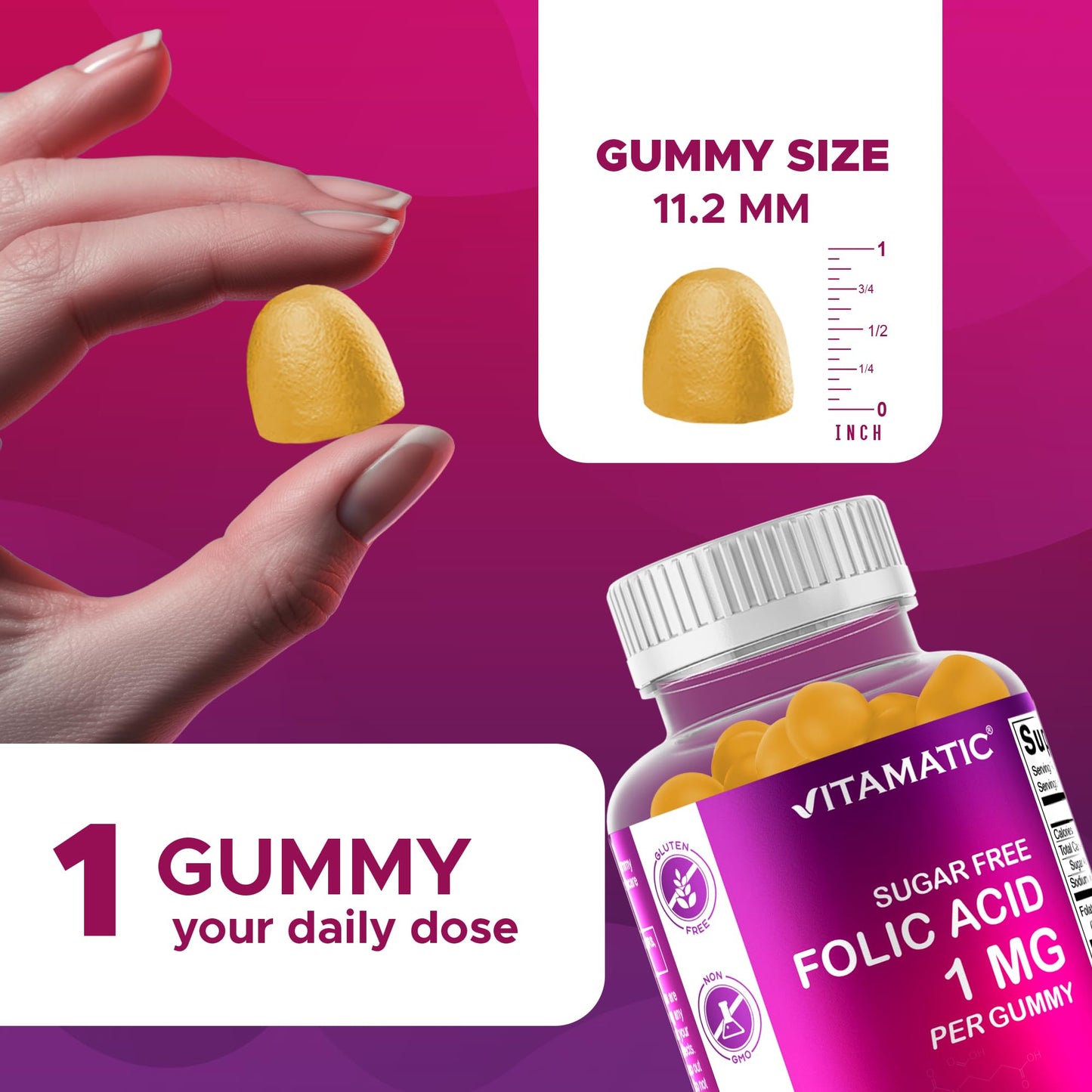 Vitamatic Sugar Free Folic Acid 1 mg Gummies 120 Count
