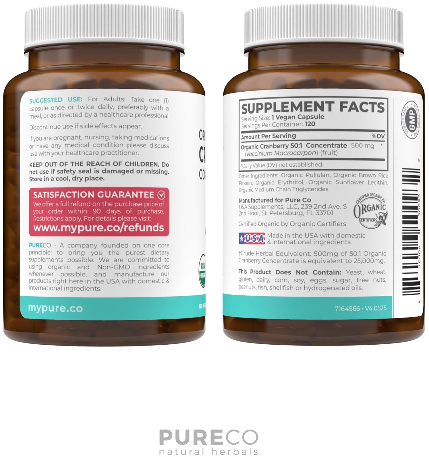 PURE CO Organic Cranberry Pills 120 Capsules