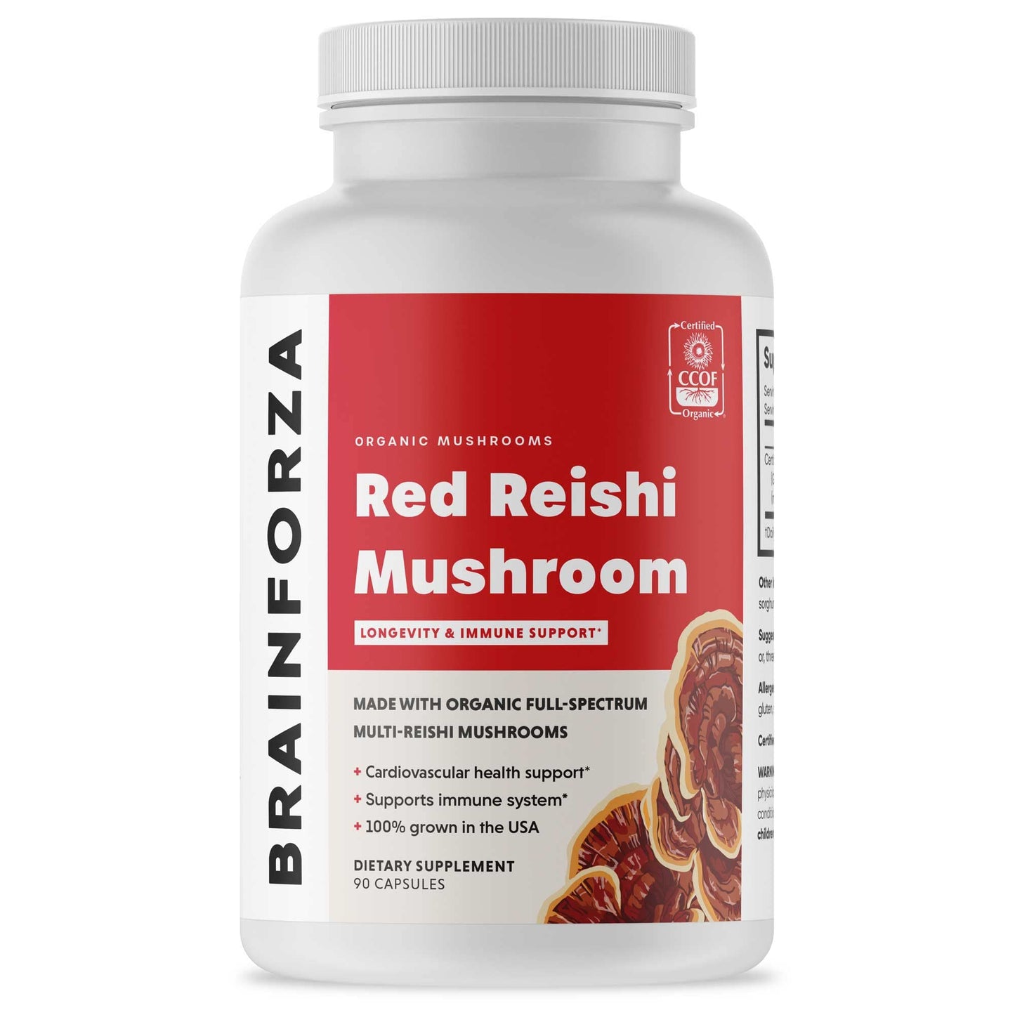Brain Forza Organic Red Reishi Mushroom Capsules, 90 Count