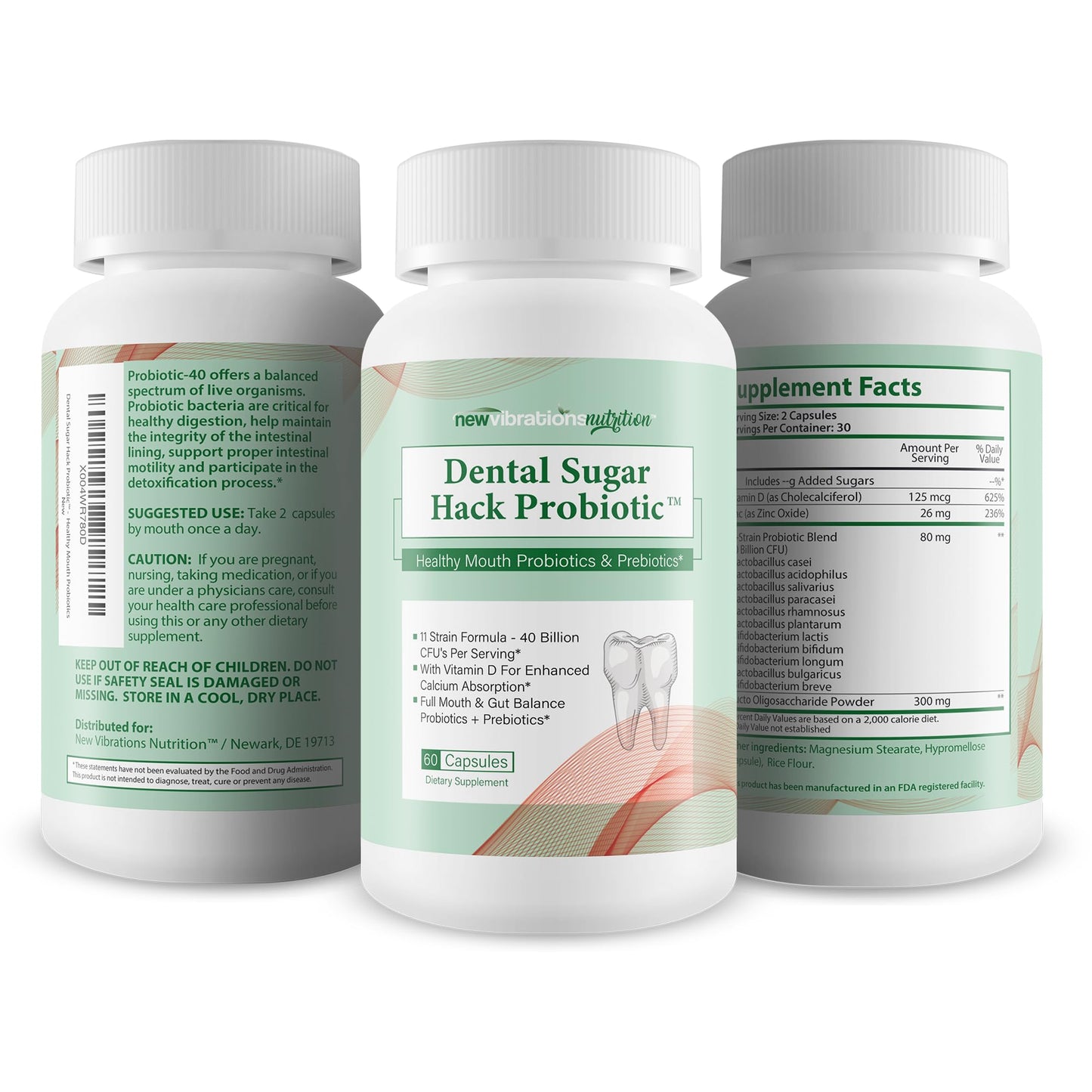 New Vibrations Nutrition Dental Sugar Hack Probiotic Capsule 60 Count
