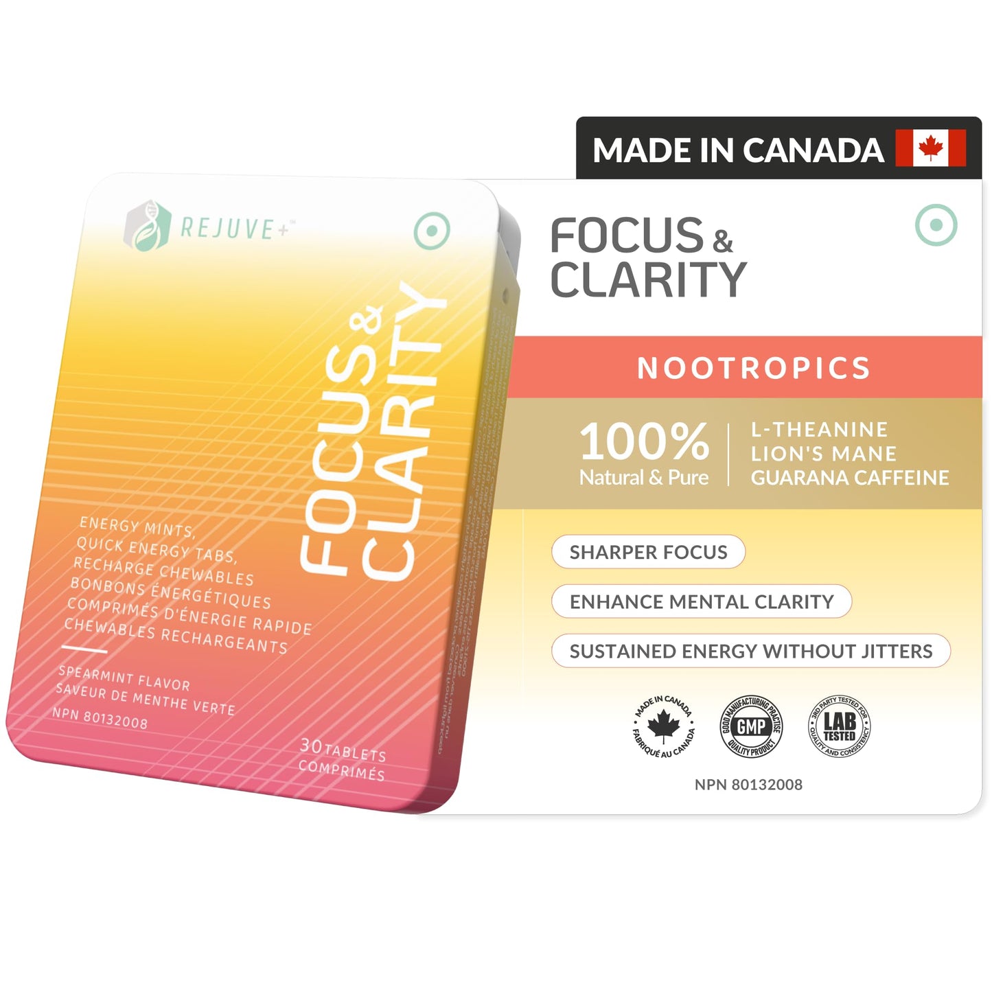 REJUVE+ Focus & Clarity Nootropic Supplement – Brian Boost Chewables, 30 Count
