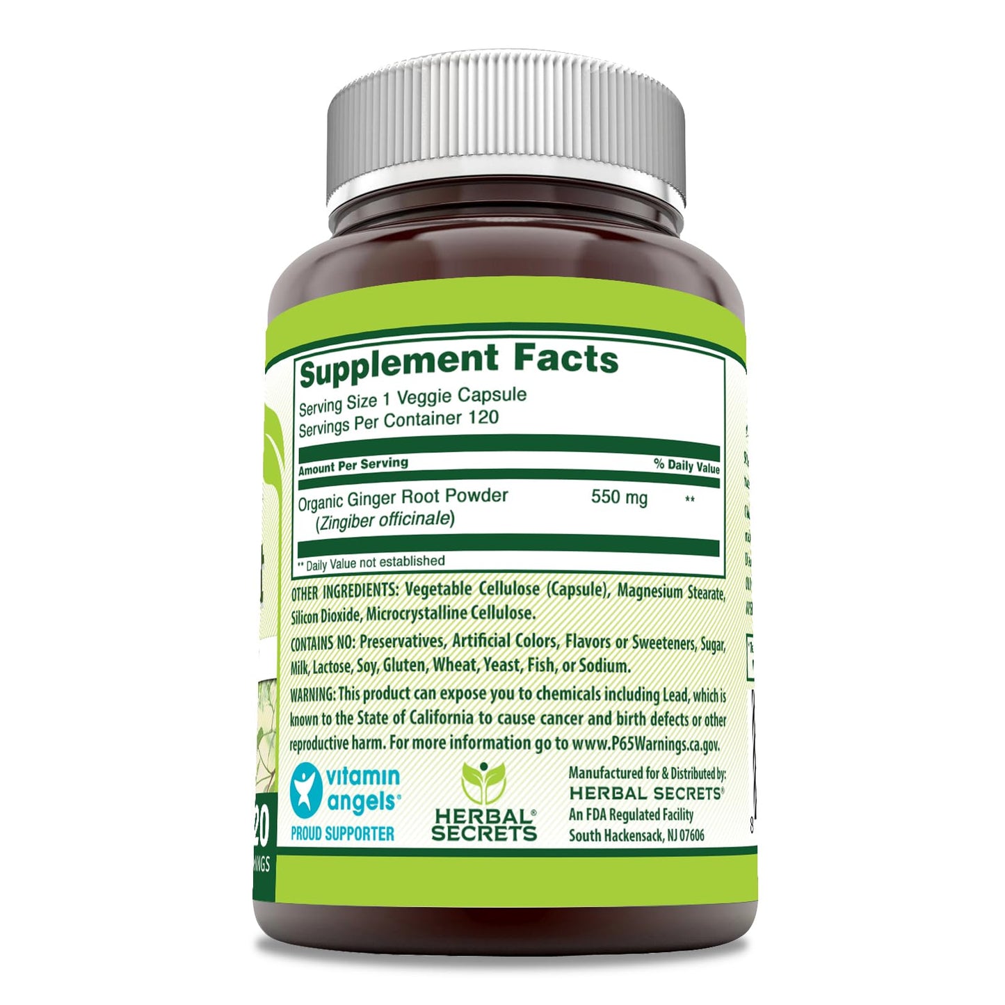 Herbal Secrets Ginger Root Supplement Capsules 120 Count