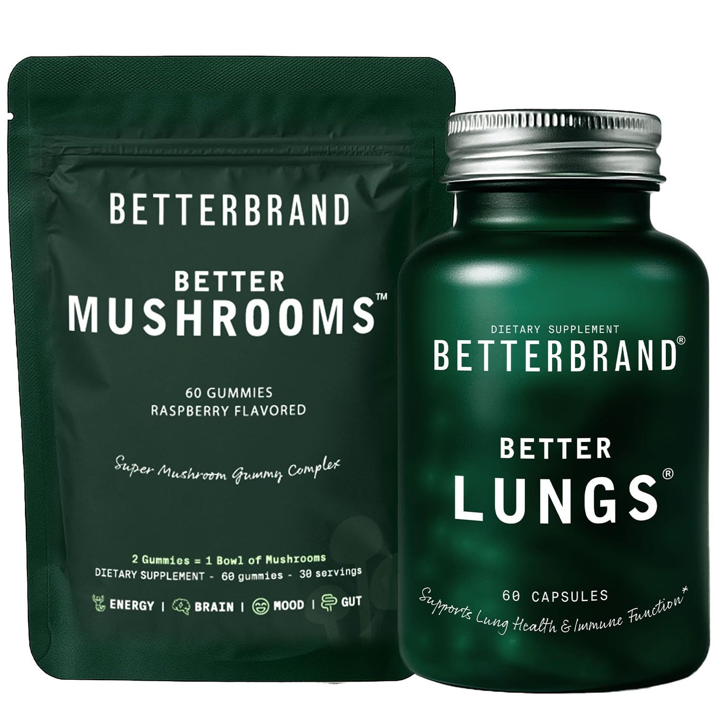 Betterbrand Better Lungs & Mushrooms Bundle Capsules & Gummies, 2-Pack