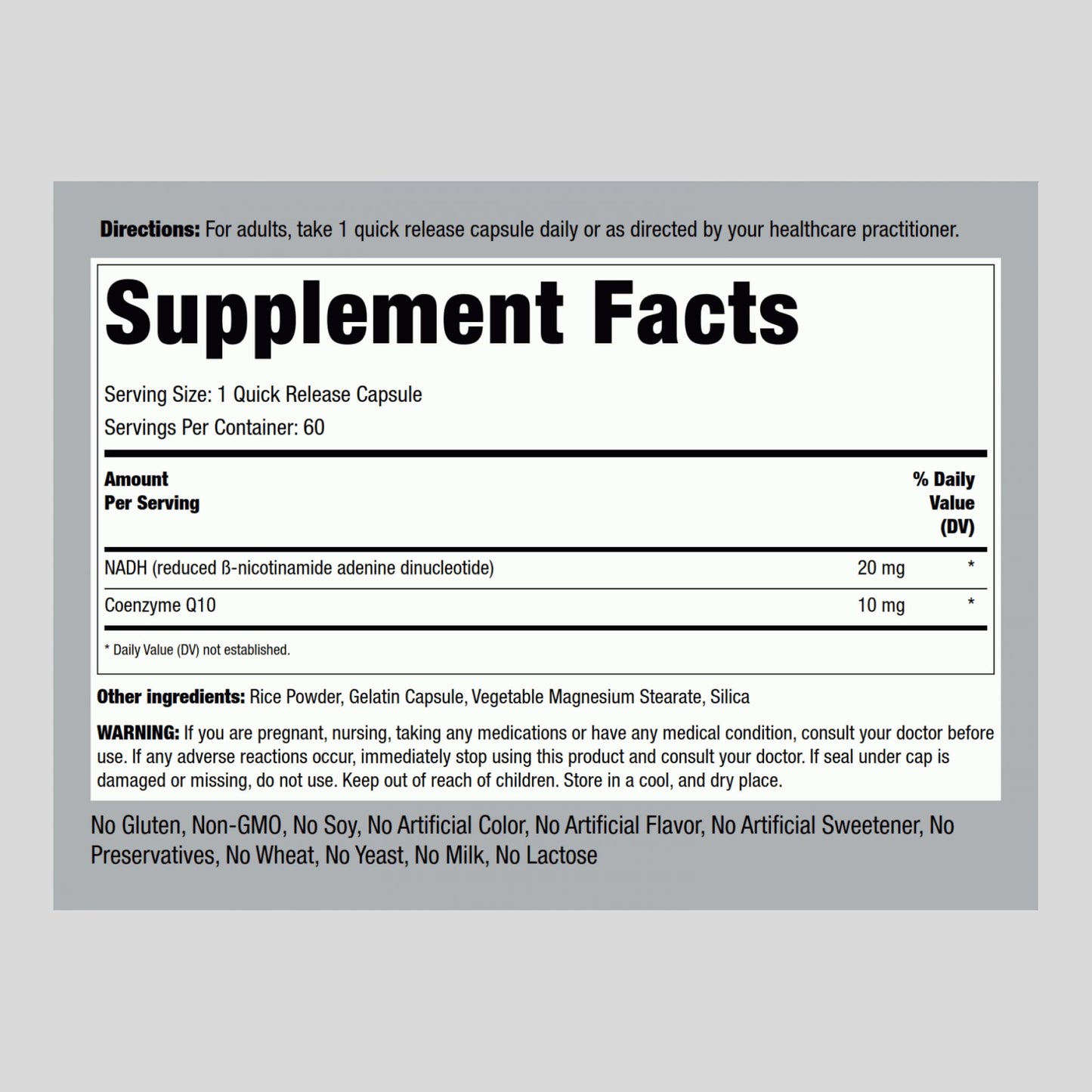 Piping Rock NADH CoQ10 Supplement Capsules 60 Count