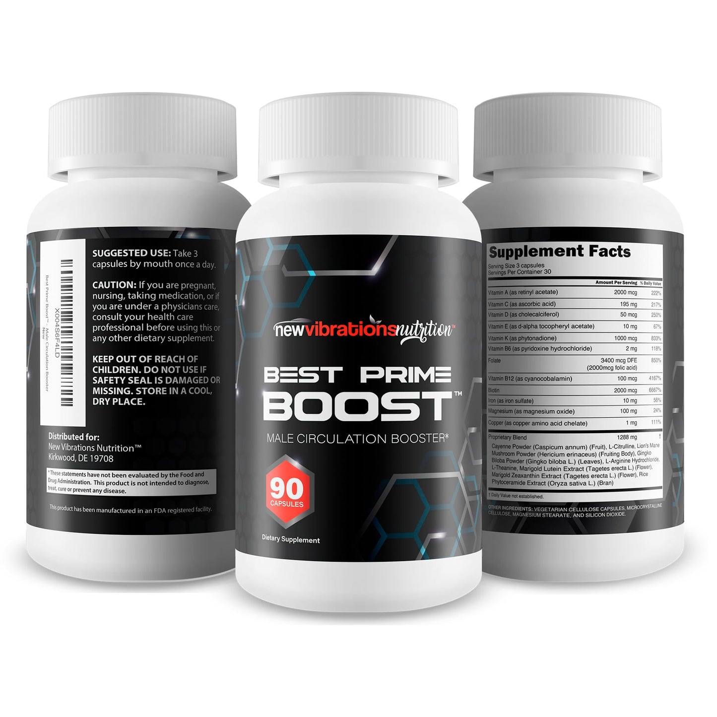 New Vibrations Nutrition Best Prime Boost Male Circulation Booster Capsule 90 Count