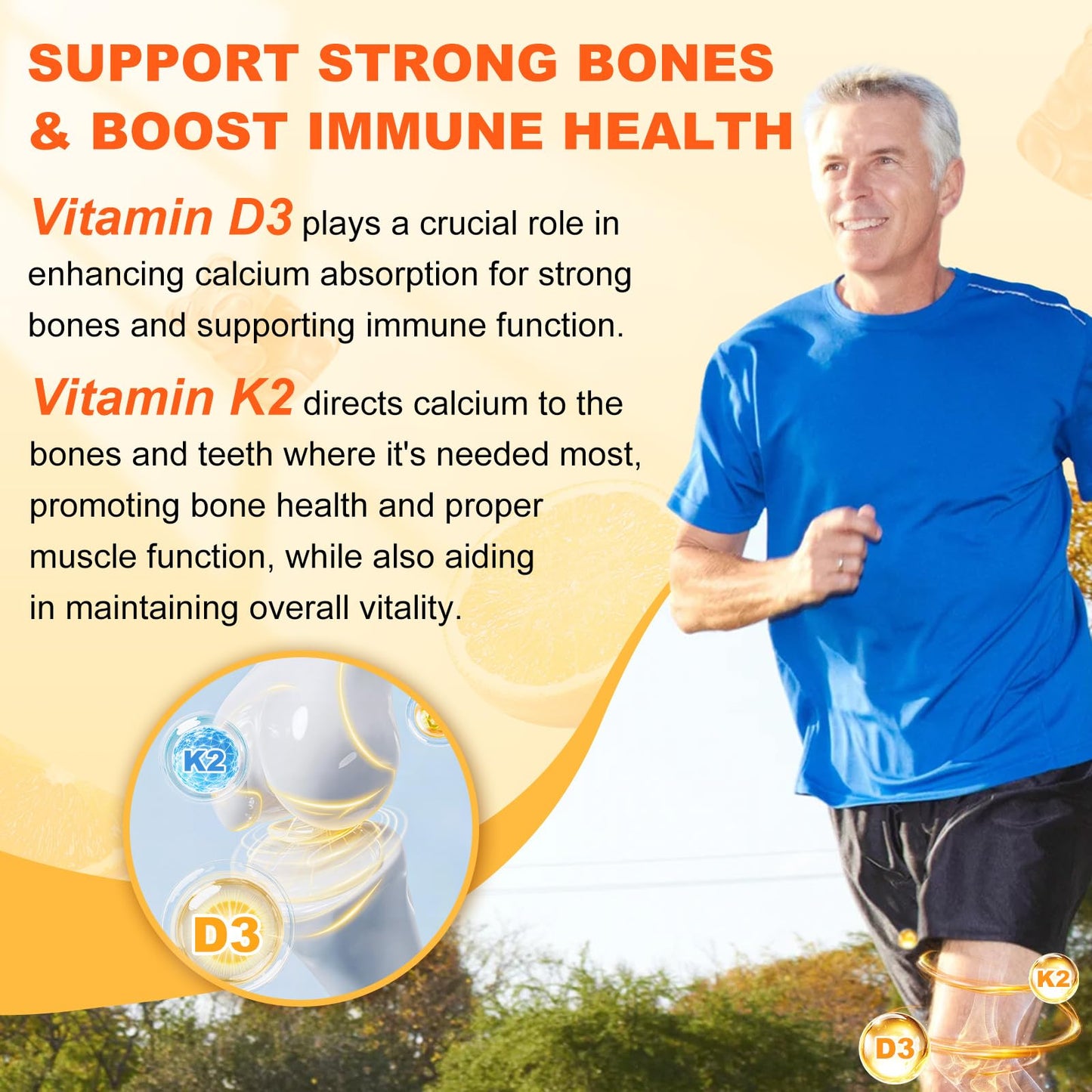 Sijigood 6-in-1 Vitamin D3 K2 Gummies, Sugar Free, 60 Count