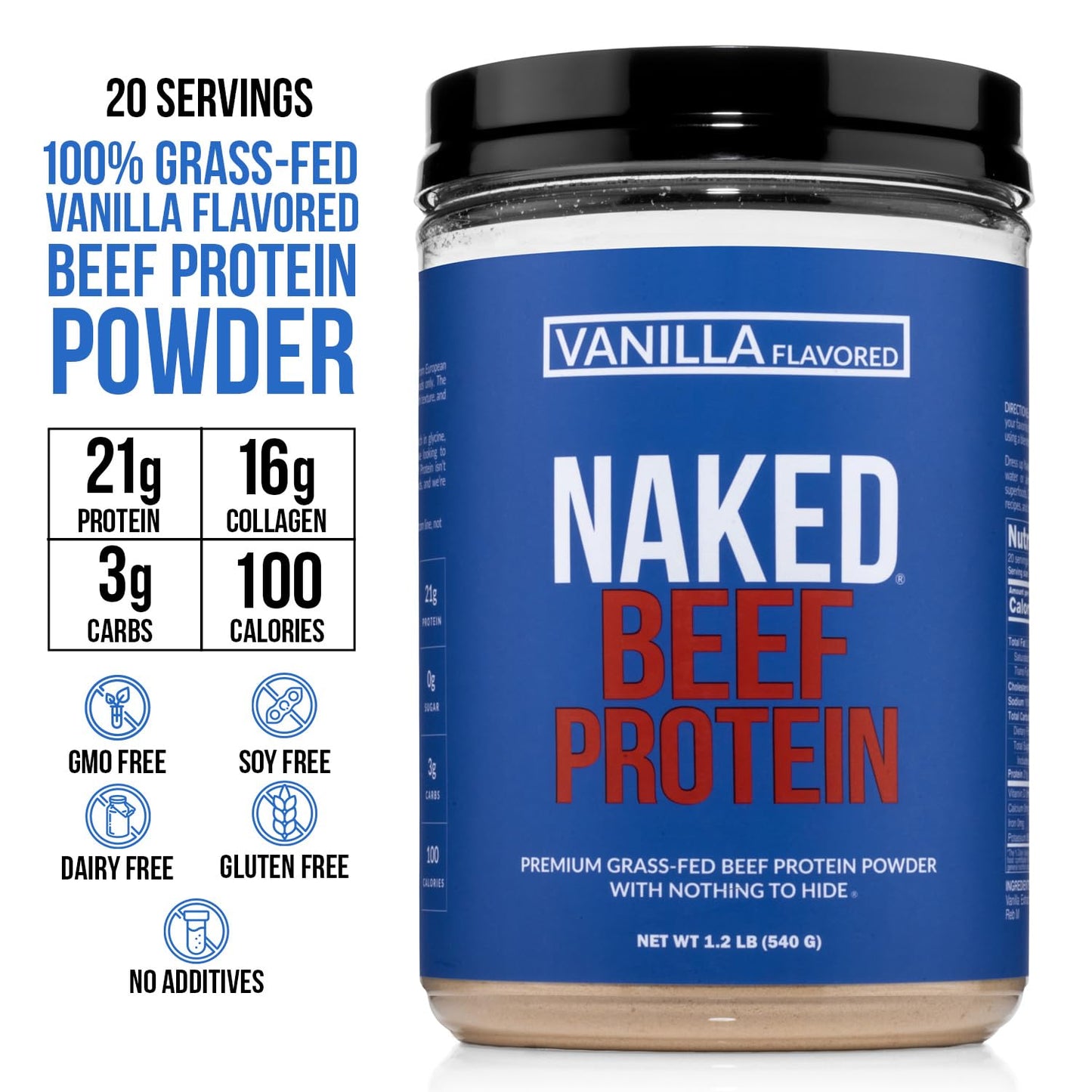 NAKED Vanilla Beef Protein Isolate Protein Powder - 20 Servings