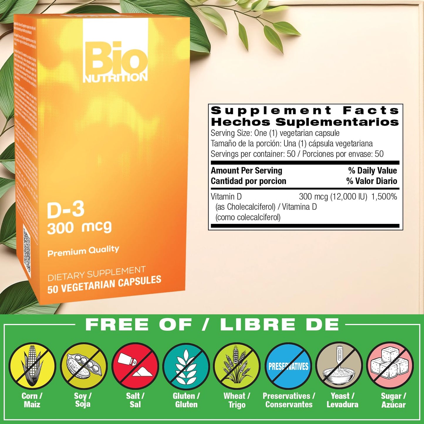 Bio Nutrition Vitamin D3 12,000 IU Vegi-Caps Capsule 50 Count