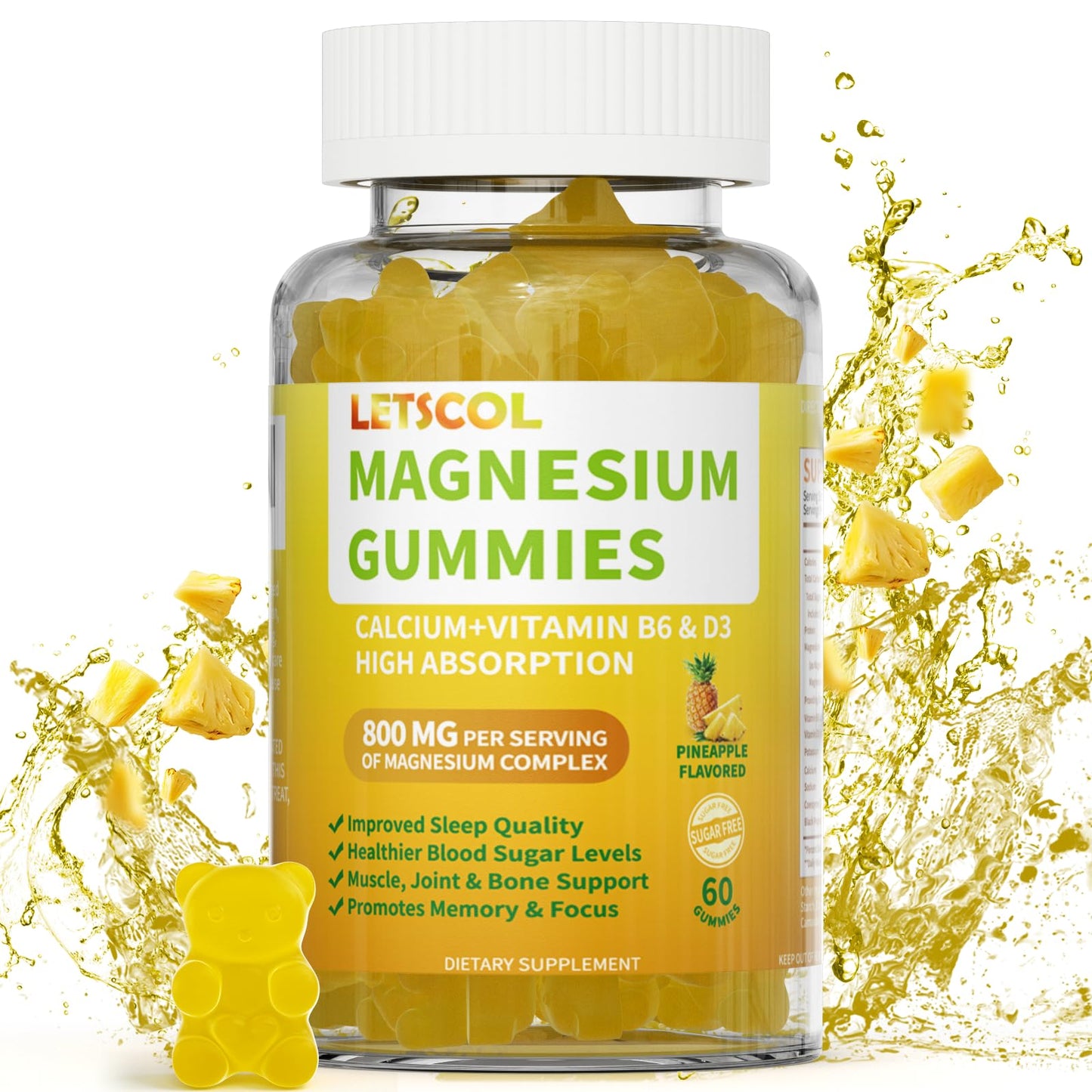 LETSCOL Magnesium Glycinate Gummies 60 Count