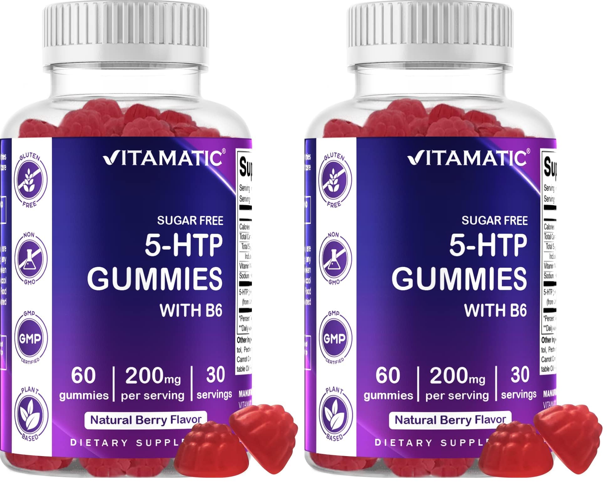 Vitamatic Sugar Free 5-HTP 200mg Gummies with B6, 120 Gummies