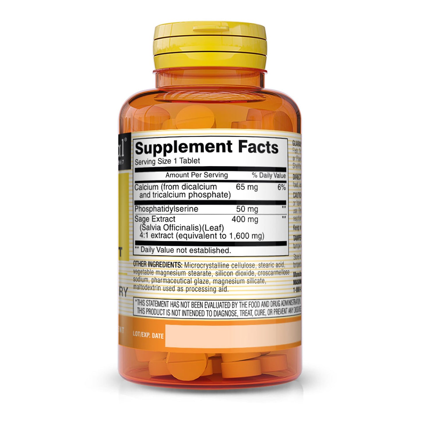 Mason Natural Brain Power with Sage Extract & Calcium Daily Supplement for Normal Mental Focus & Mood Support Caplets 60 Count