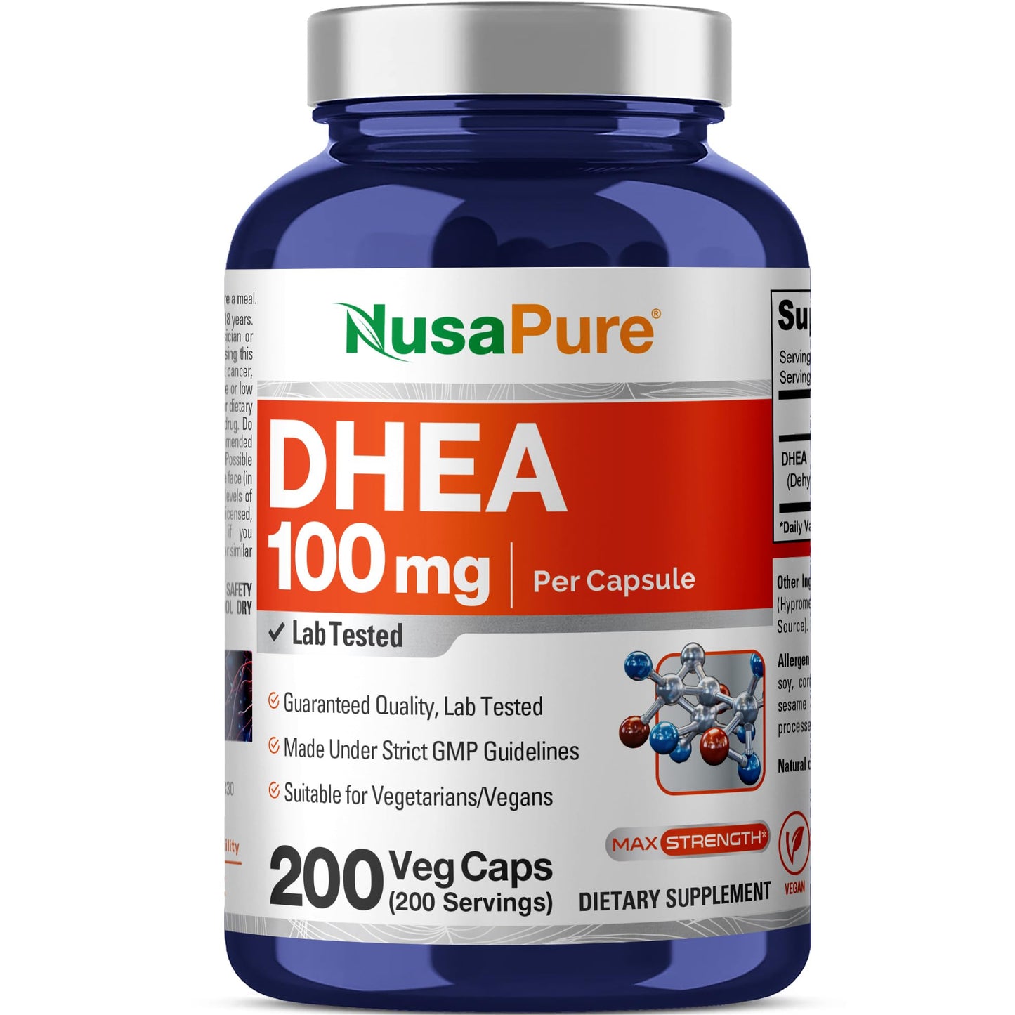 NusaPure DHEA 100mg Veggie Capsules, 200 Count
