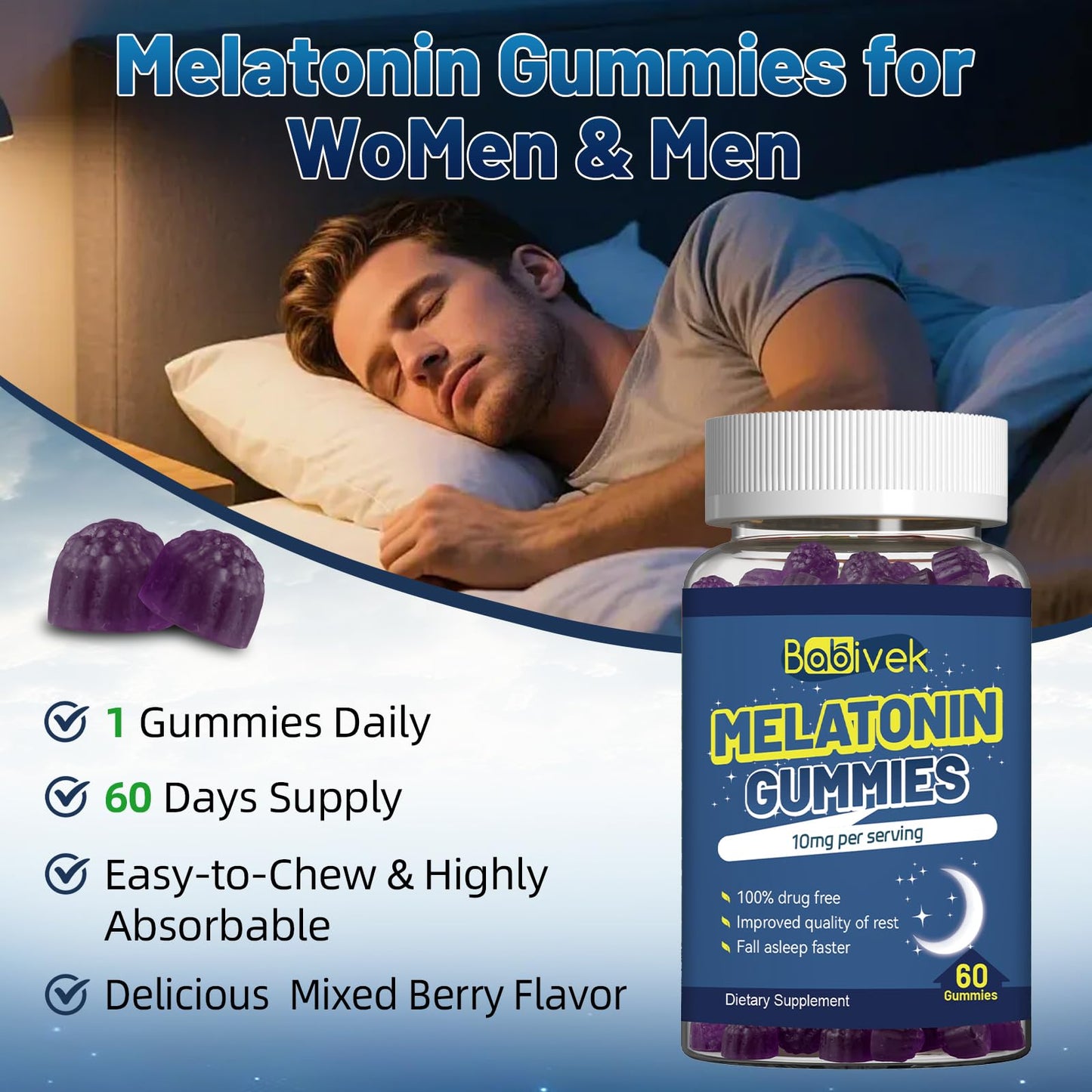 Babivek Melatonin 10mg Gummies, 60 Count