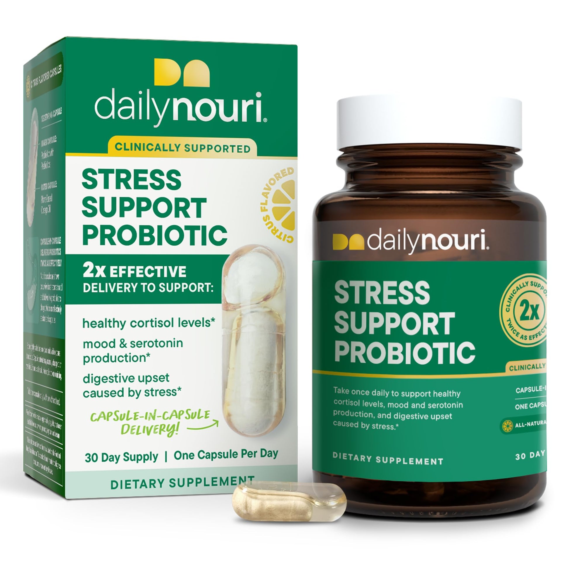 Daily Nouri Stress Support Probiotics for Women & Men Capsule, 30 Count
