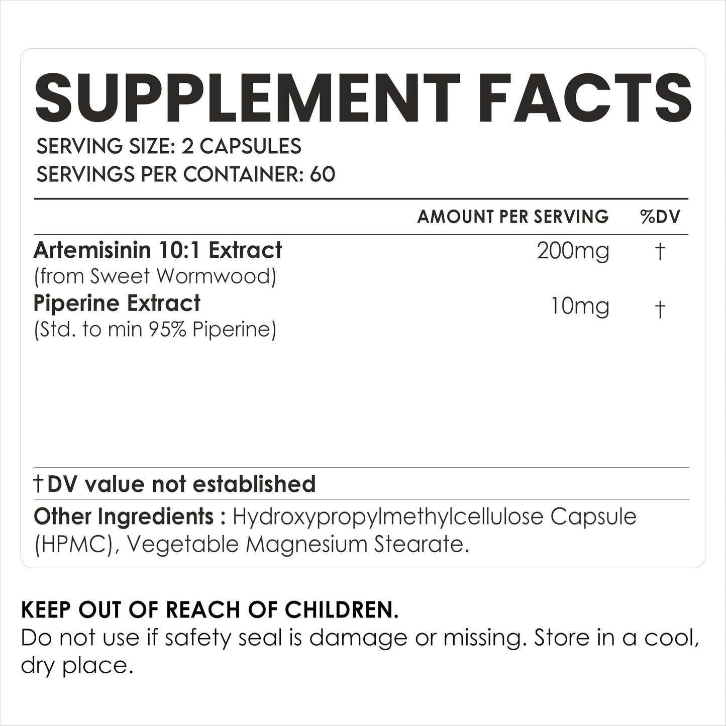 AMALTH Artemisinin Capsules 200 mg | Artemisinin Extract 95% with Black Pepper | Herbal Antioxidant Supplement | Plant Based Botanical Formula | Non-GMO, 1 Capsule