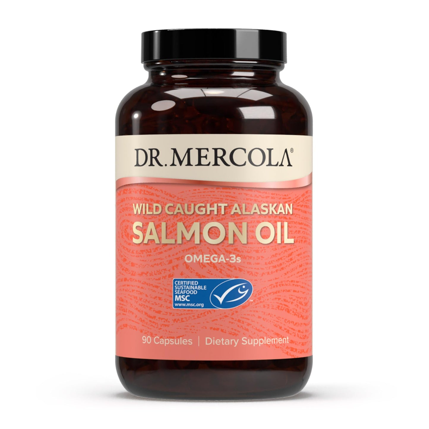 Dr. Mercola Salmon Oil Omega-3 Support Capsules, 3000 mg, Wild Caught Alaskan Sockeye, Non-GMO, 90 Capsules